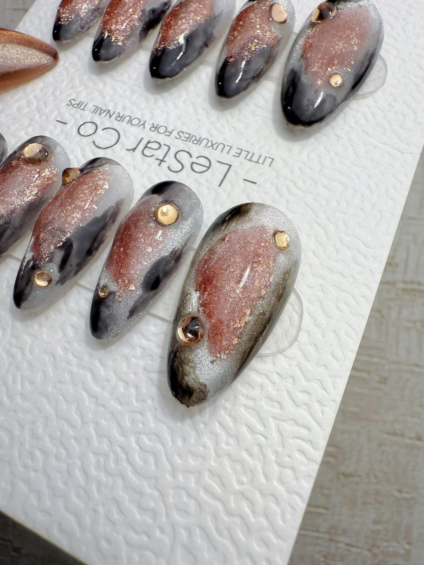 Reusable Pink with Gold Glitter | Handmade Press On Gel Acrylic Nails | 4for3 Timed Offer