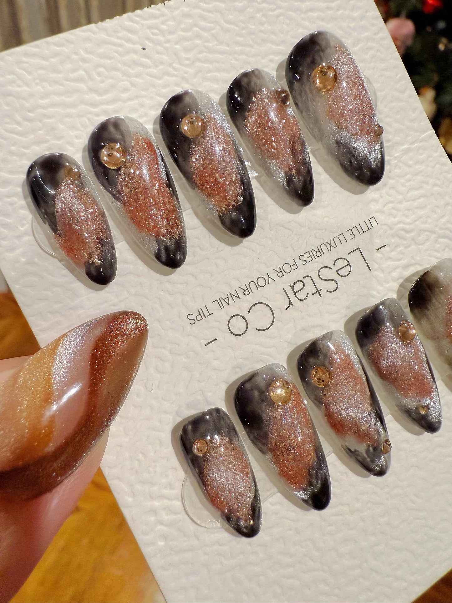 Reusable Pink with Gold Glitter | Handmade Press On Gel Acrylic Nails | 4for3 Timed Offer