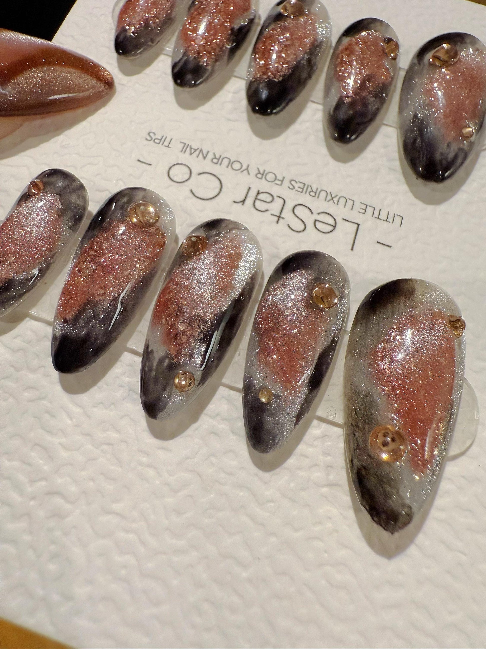 Reusable Pink with Gold Glitter | Handmade Press On Gel Acrylic Nails | 4for3 Timed Offer