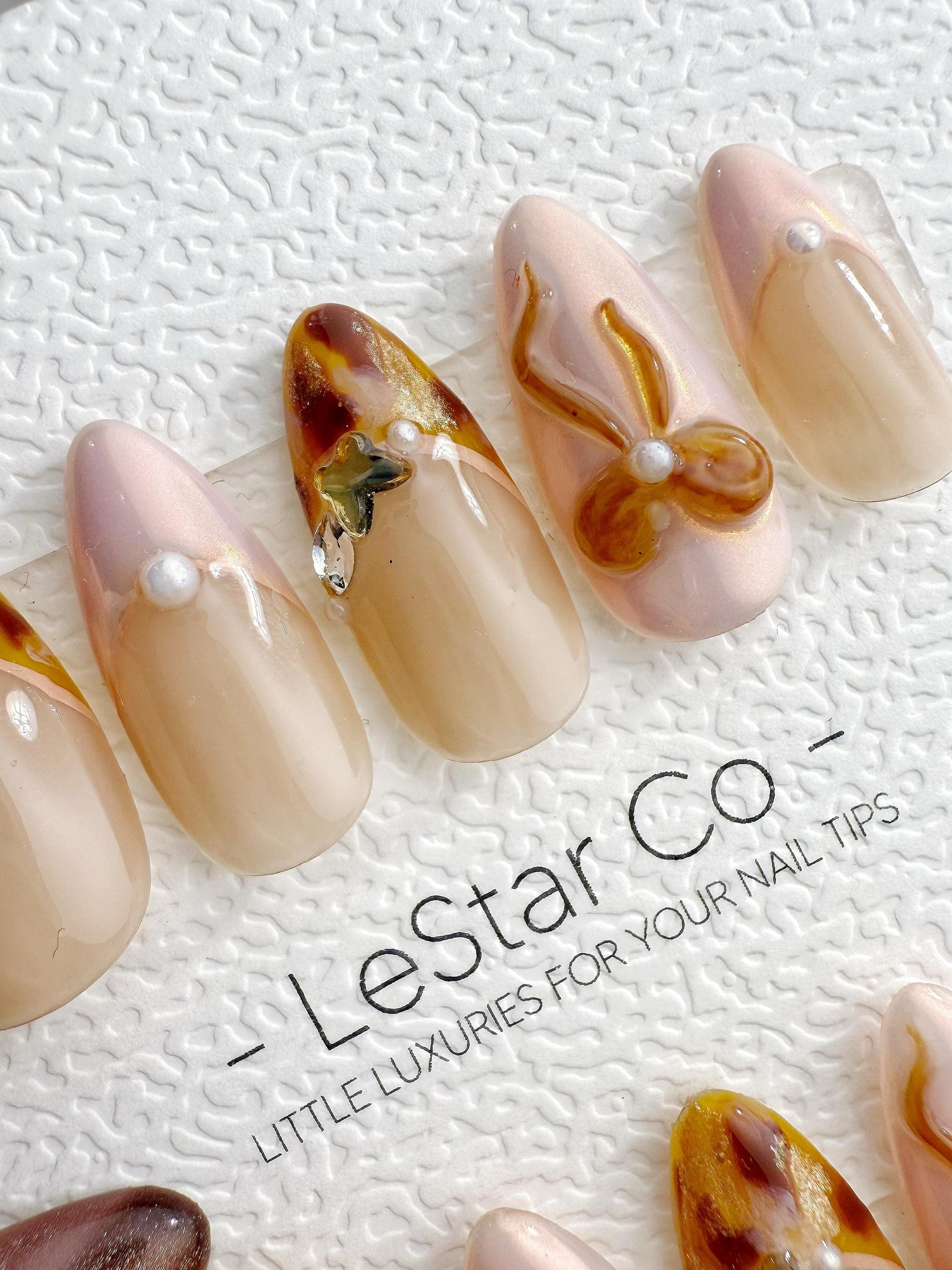 Reusable Nude Amber French 3D Bow | Handmade Press On Gel Nails | 4for3 Timed Offer
