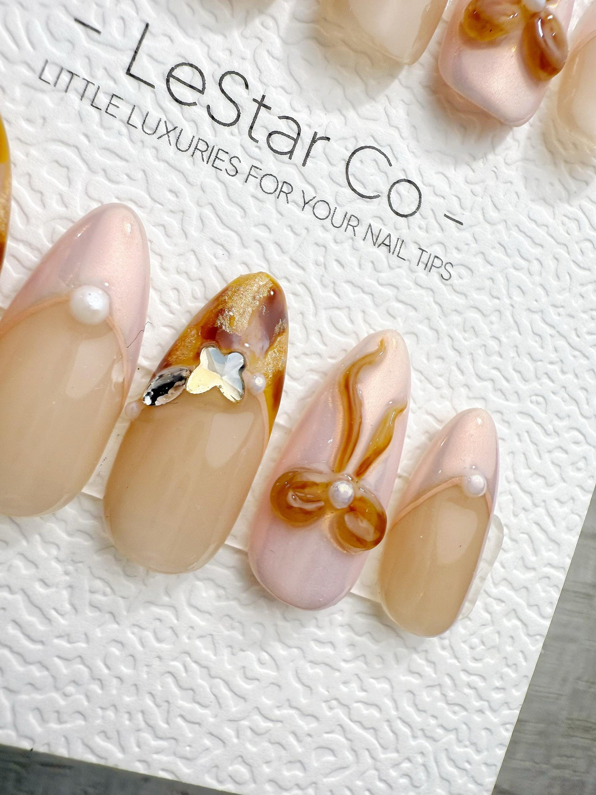Reusable Nude Amber French 3D Bow | Handmade Press On Gel Nails | 4for3 Timed Offer