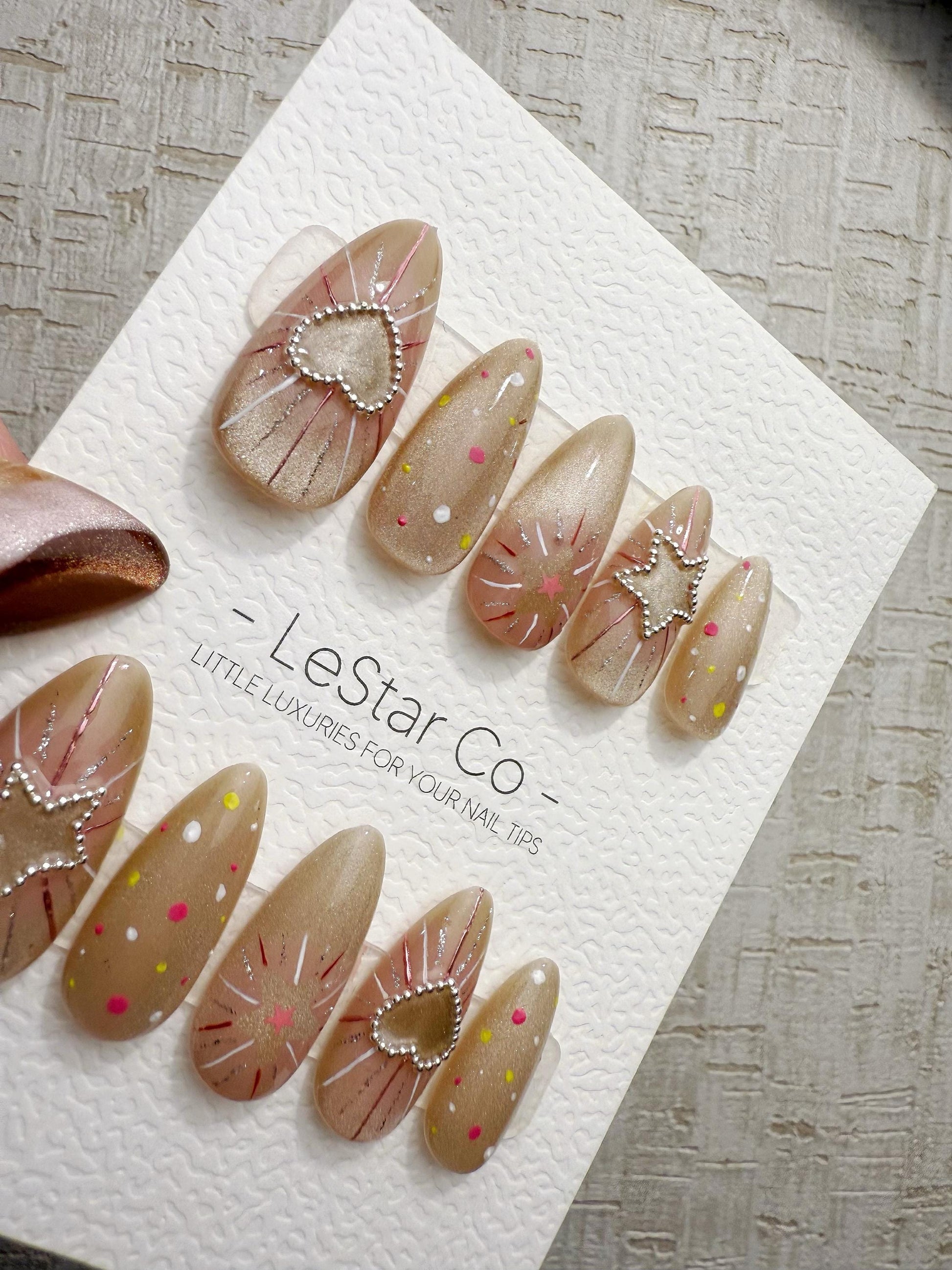 Reusable Starlight Pop Heart Star Firework | Handmade Press On Gel Nails | 4for3 Timed Offer