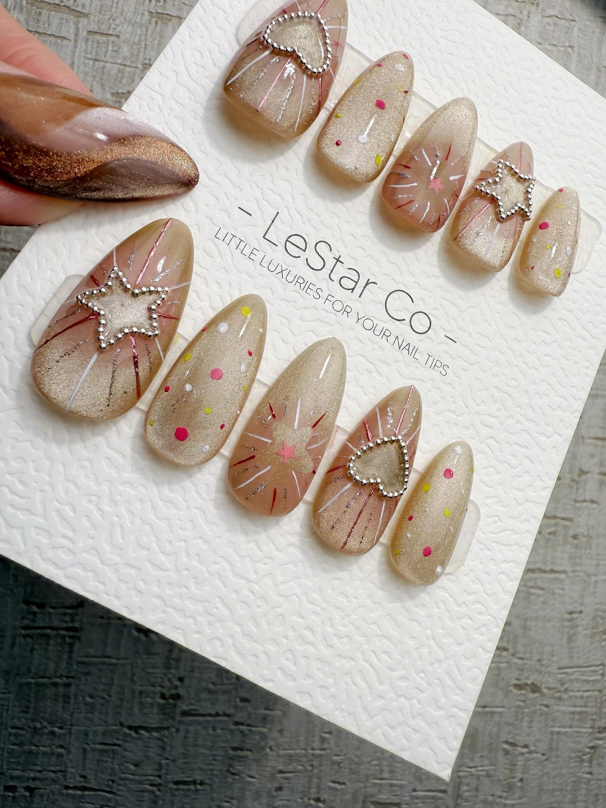 Reusable Starlight Pop Heart Star Firework | Handmade Press On Gel Nails | 4for3 Timed Offer