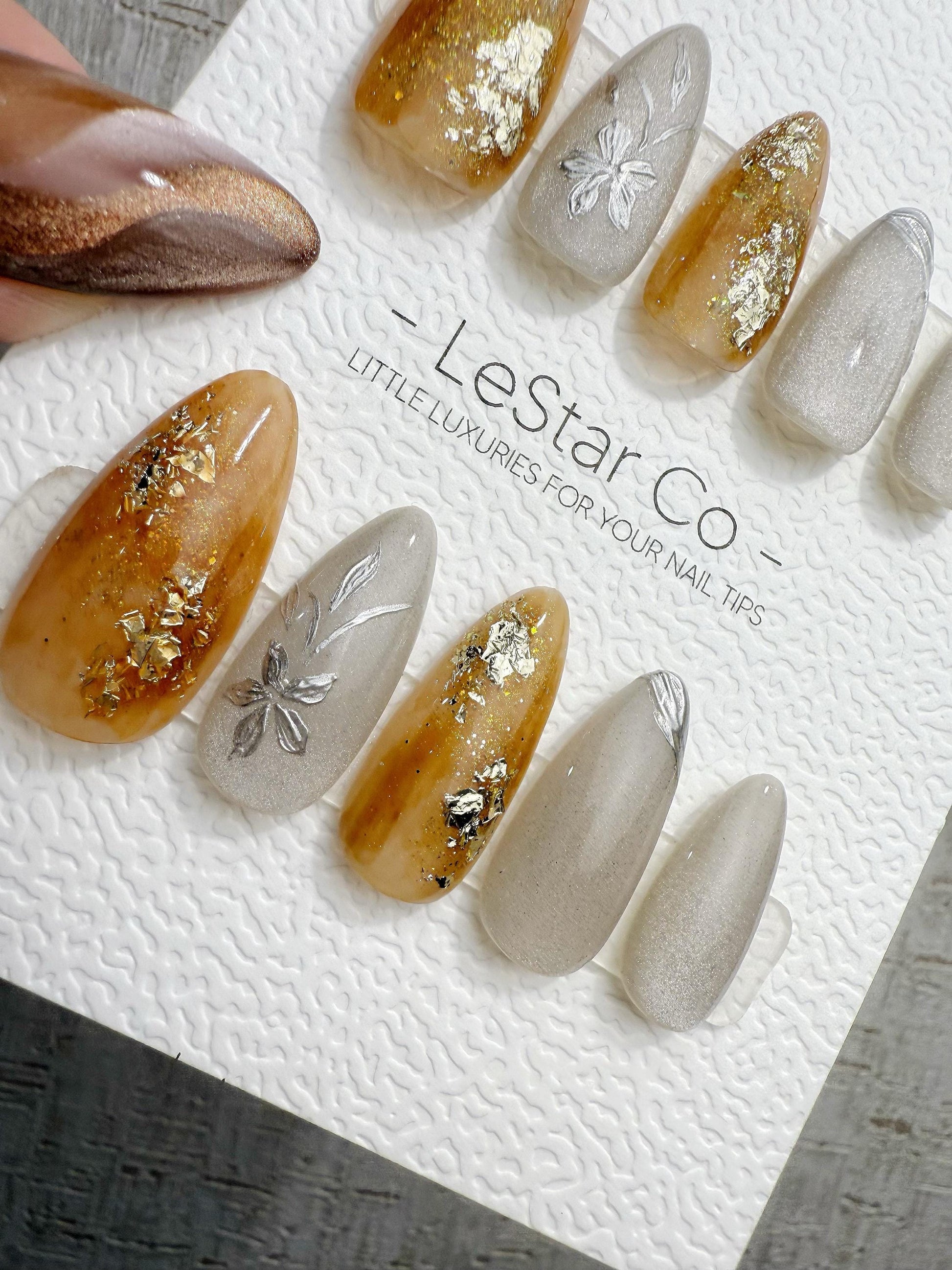 Reusable Gilded Petal Gold Flake | Handmade Press On Gel Nails | 4for3 Timed Offer