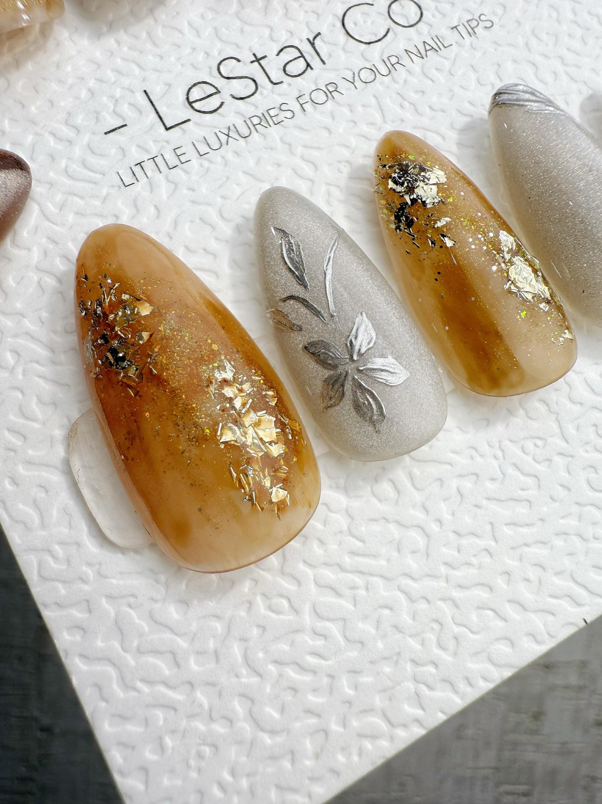 Reusable Gilded Petal Gold Flake | Handmade Press On Gel Nails | 4for3 Timed Offer