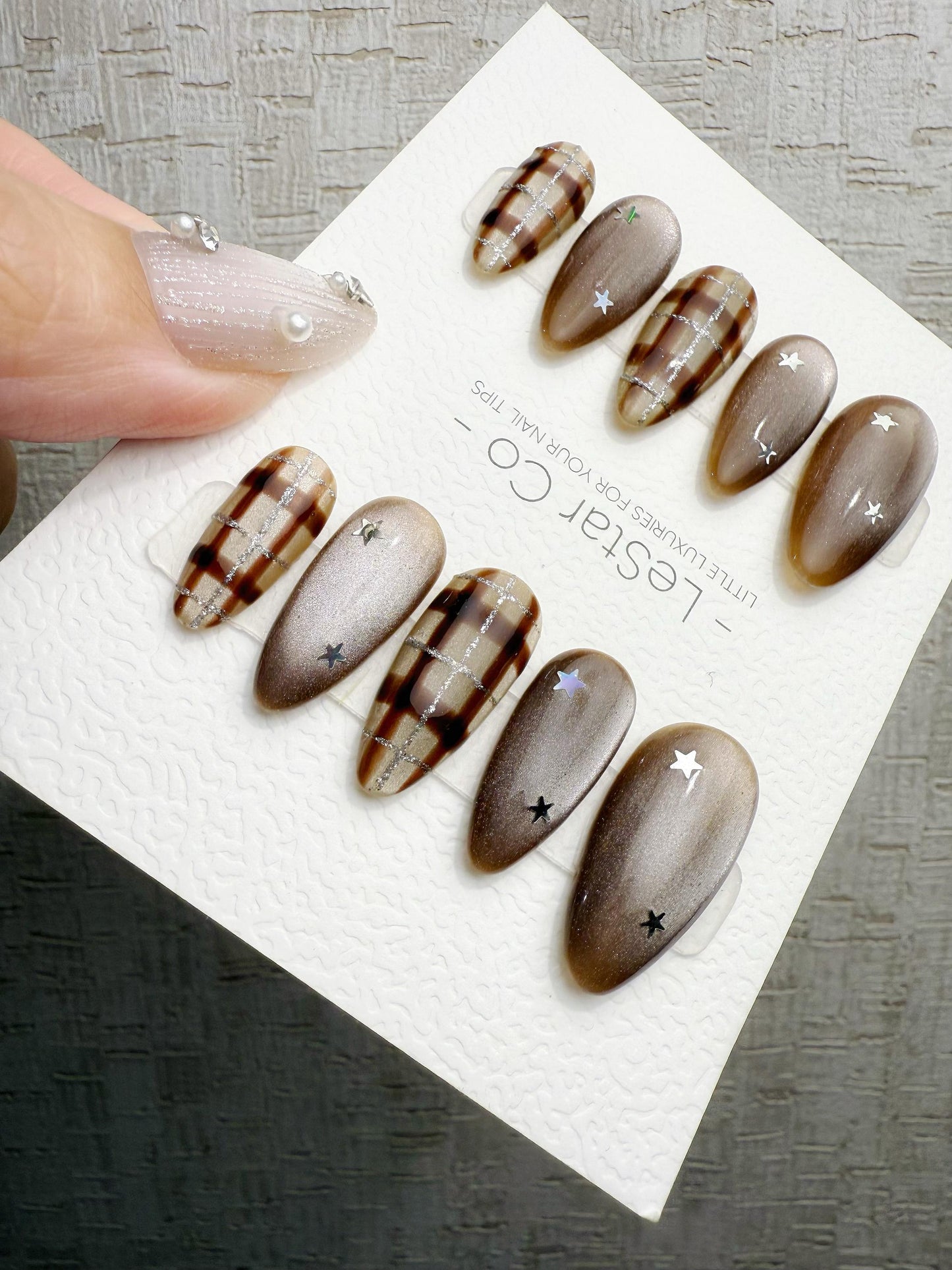 Reusable Mocha Brown Cat Eye Star | Handmade Press On Gel Nails | 4for3 Timed Offer