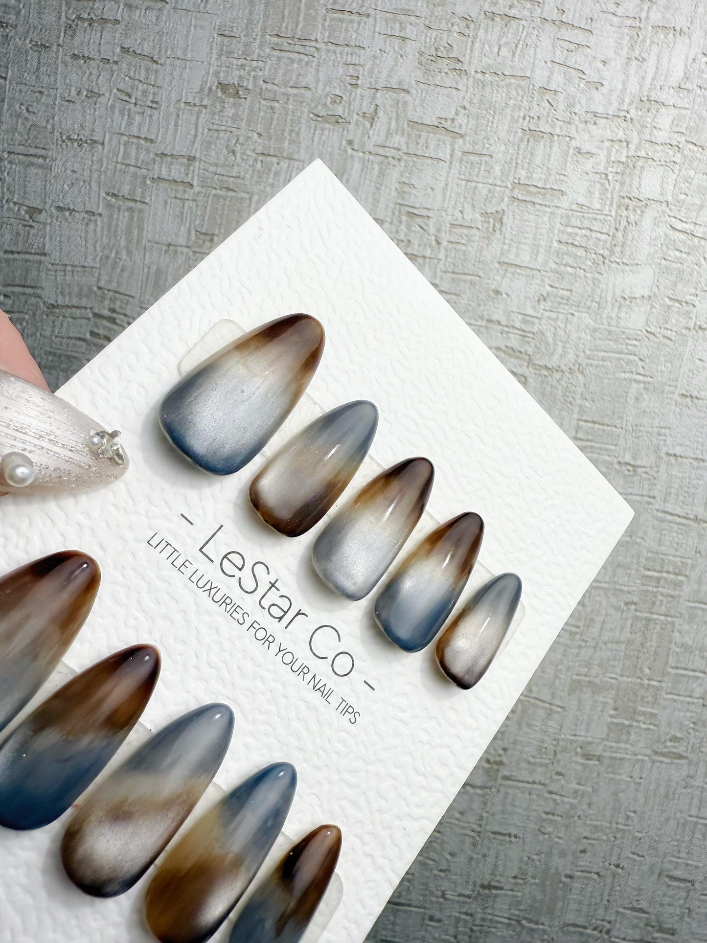 Reusable Grey Blue Brown Gradient | Handmade Press On Gel Nails | 4for3 Timed Offer