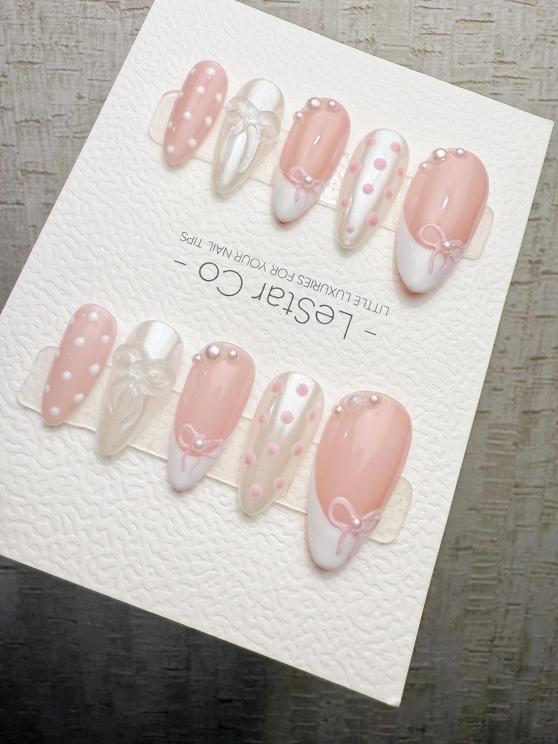 Reusable Pink Parfait Bow | Handmade Press On Gel Acrylic Nails | 4for3 Timed Offer