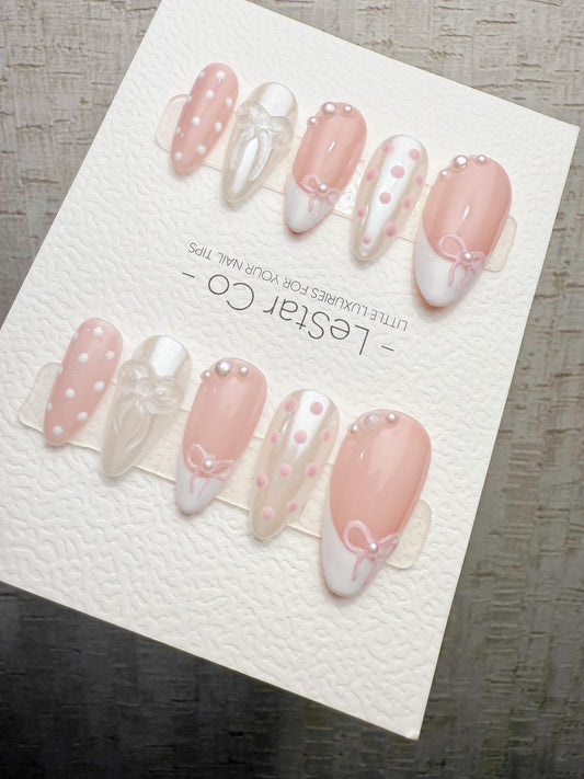 Reusable Pink Parfait Bow | Handmade Press On Gel Acrylic Nails | 4for3 Timed Offer