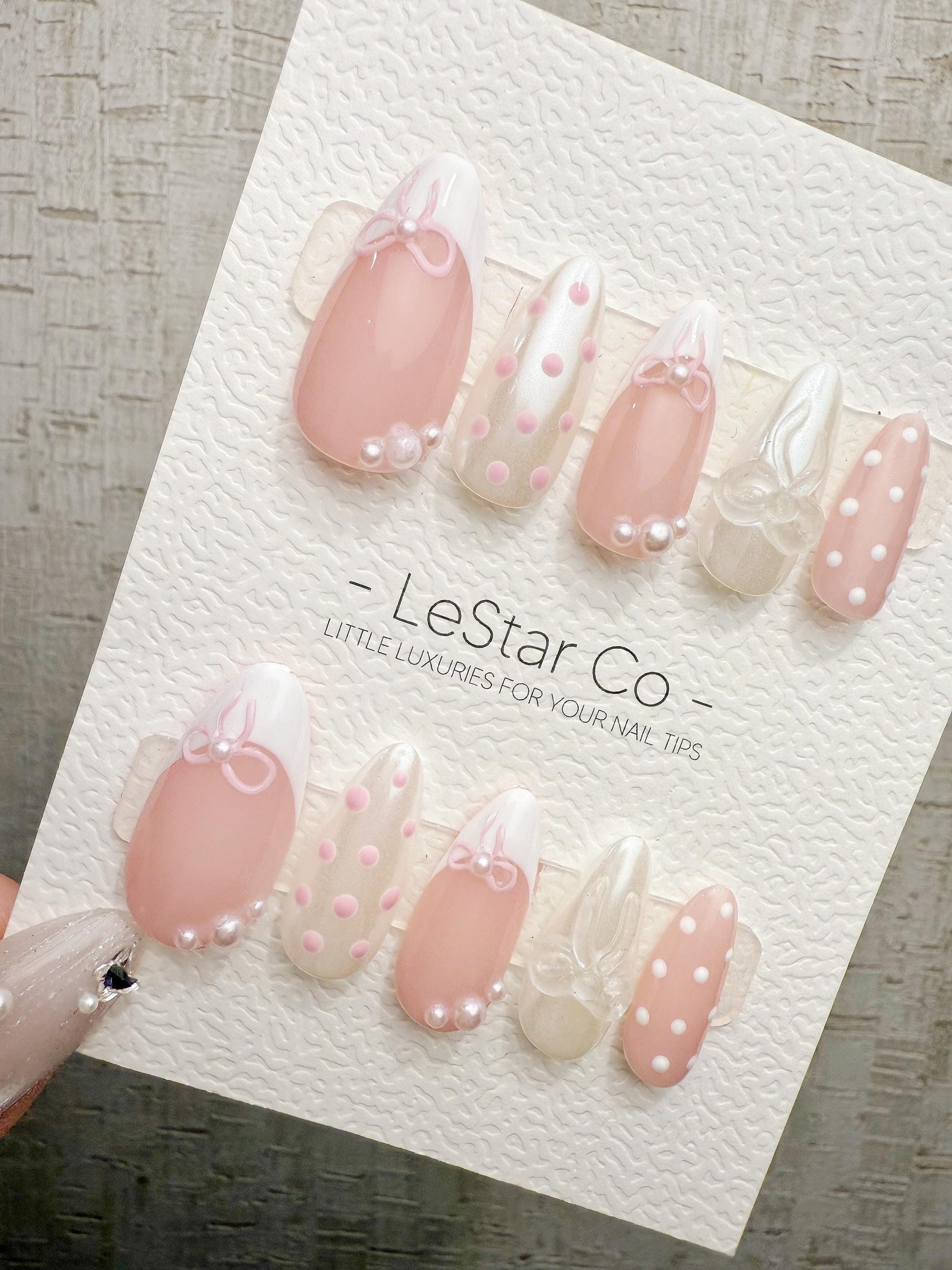 Reusable Pink Parfait Bow | Handmade Press On Gel Acrylic Nails | 4for3 Timed Offer