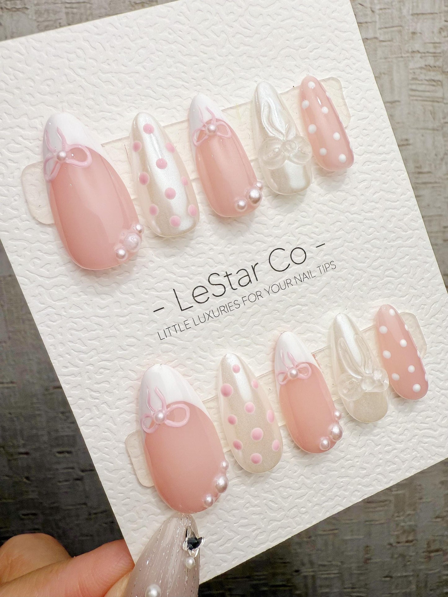 Reusable Pink Parfait Bow | Handmade Press On Gel Acrylic Nails | 4for3 Timed Offer