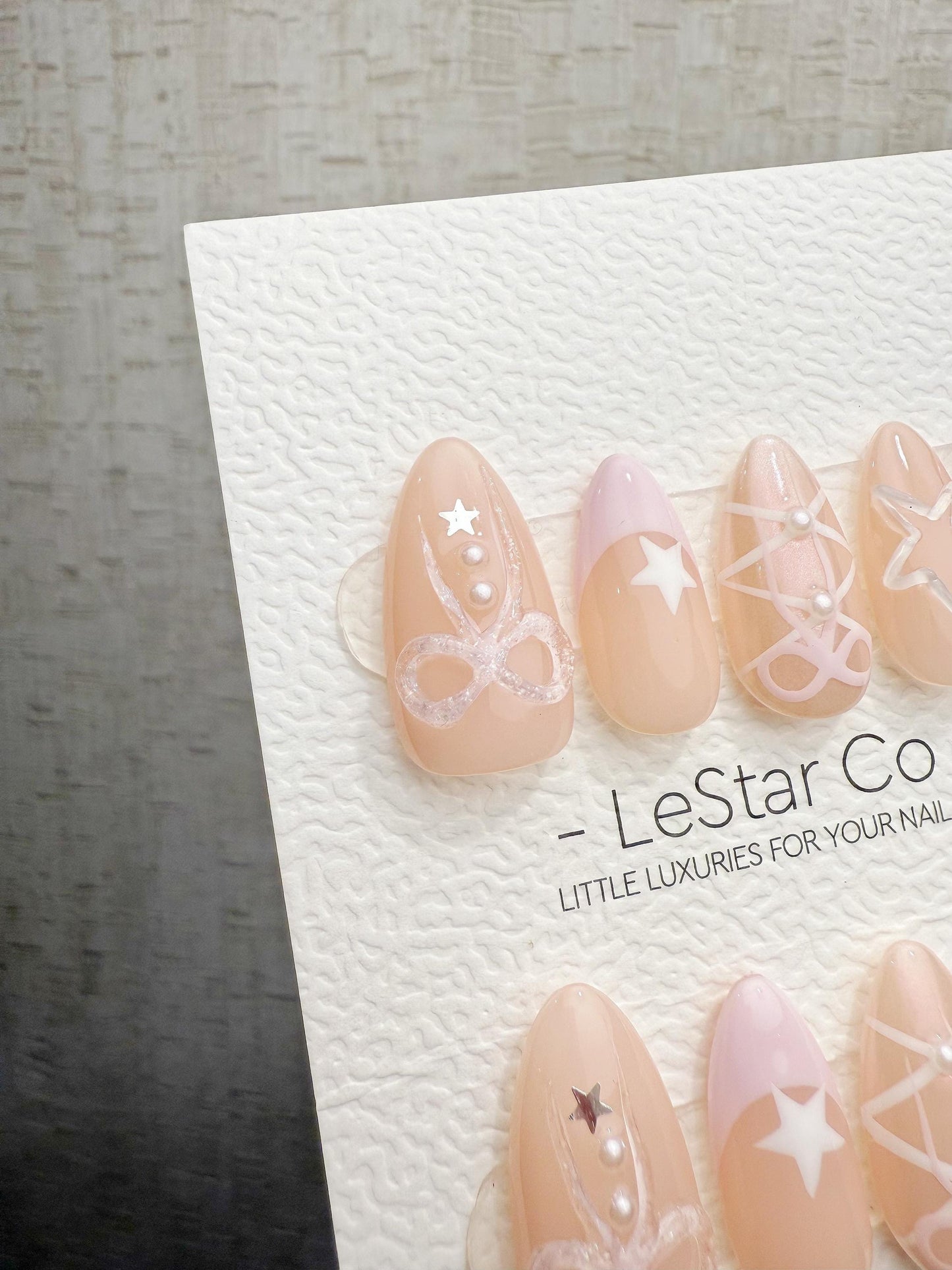 Reusable Milky Star Bow | Handmade Press On Gel Acrylic Nails | 4for3 Timed Offer