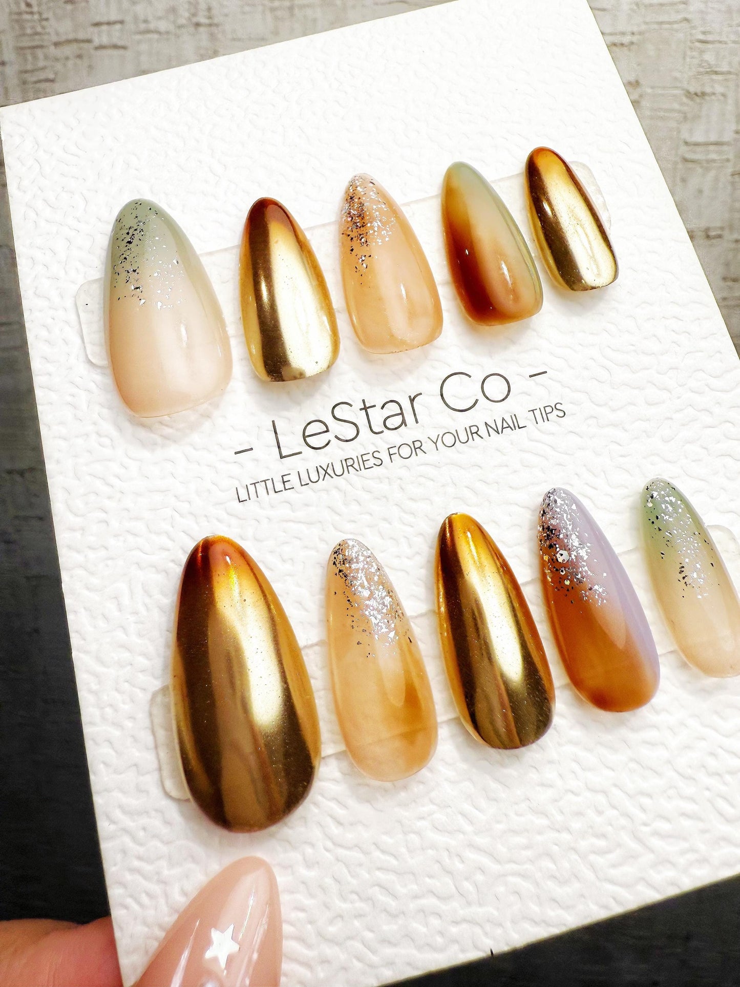 Reusable Sunlit Amber Chrome | Handmade Press On Gel Acrylic Nails | 4for3 Timed Offer