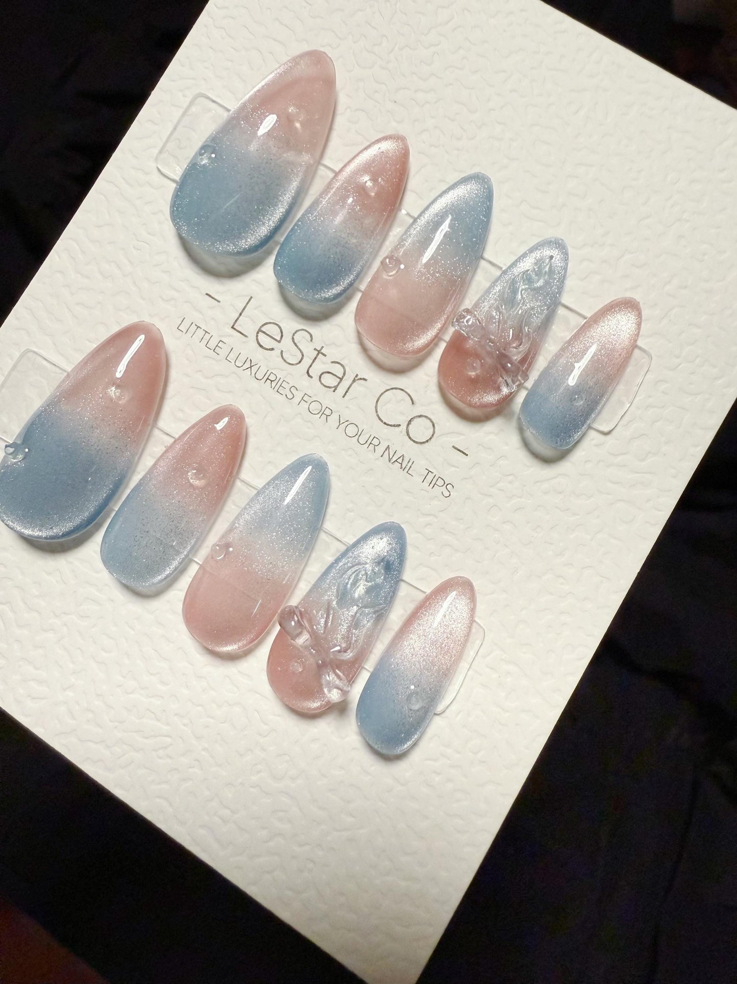 Reusable Cotton Cosmos Cat Eye | Handmade Press On Gel Acrylic Nails | 4for3 Timed Offer