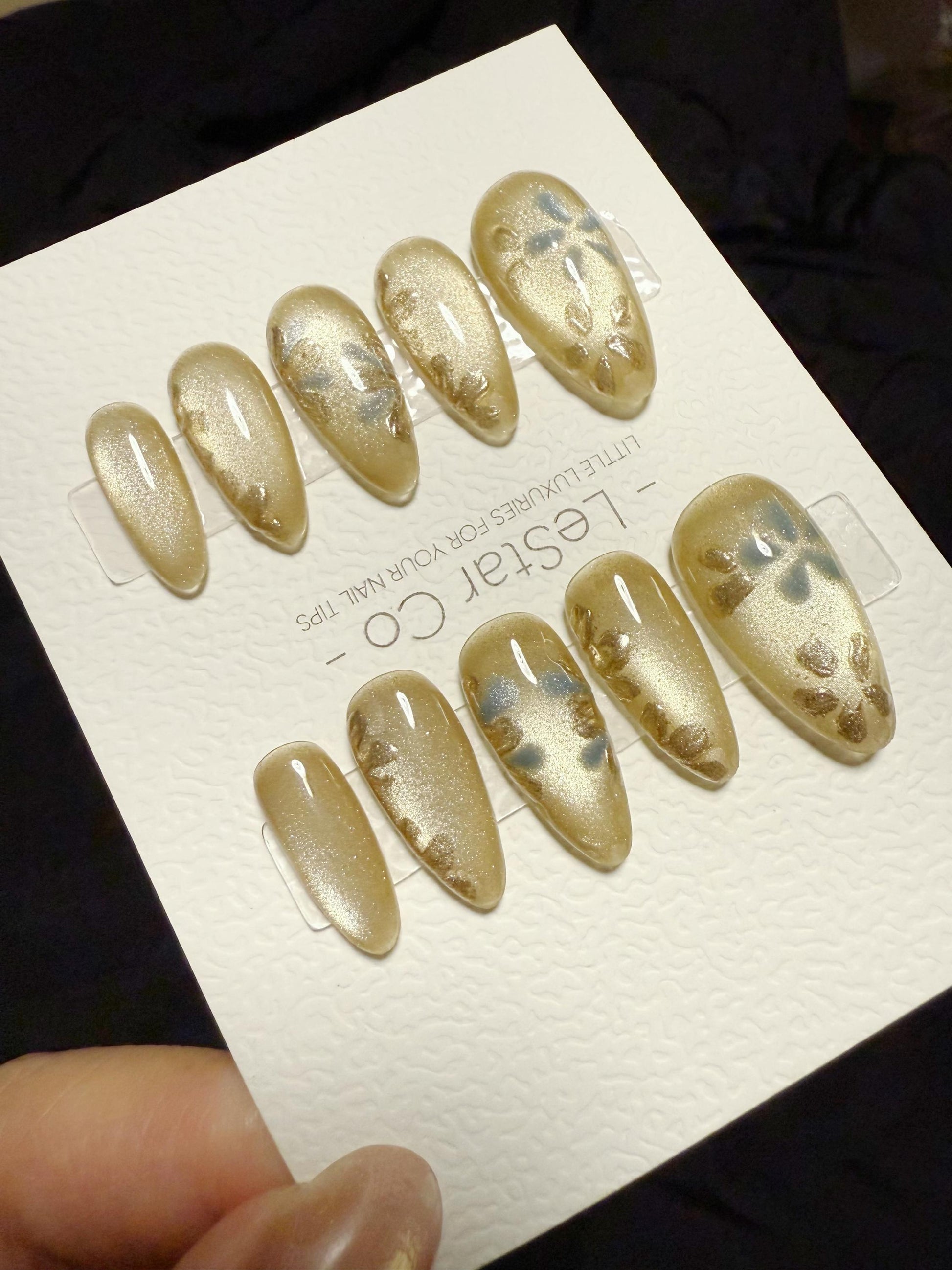 Reusable Golden Dusk Petals Cat Eye | Handmade Press On Gel Acrylic Nails | 4for3 Timed Offer