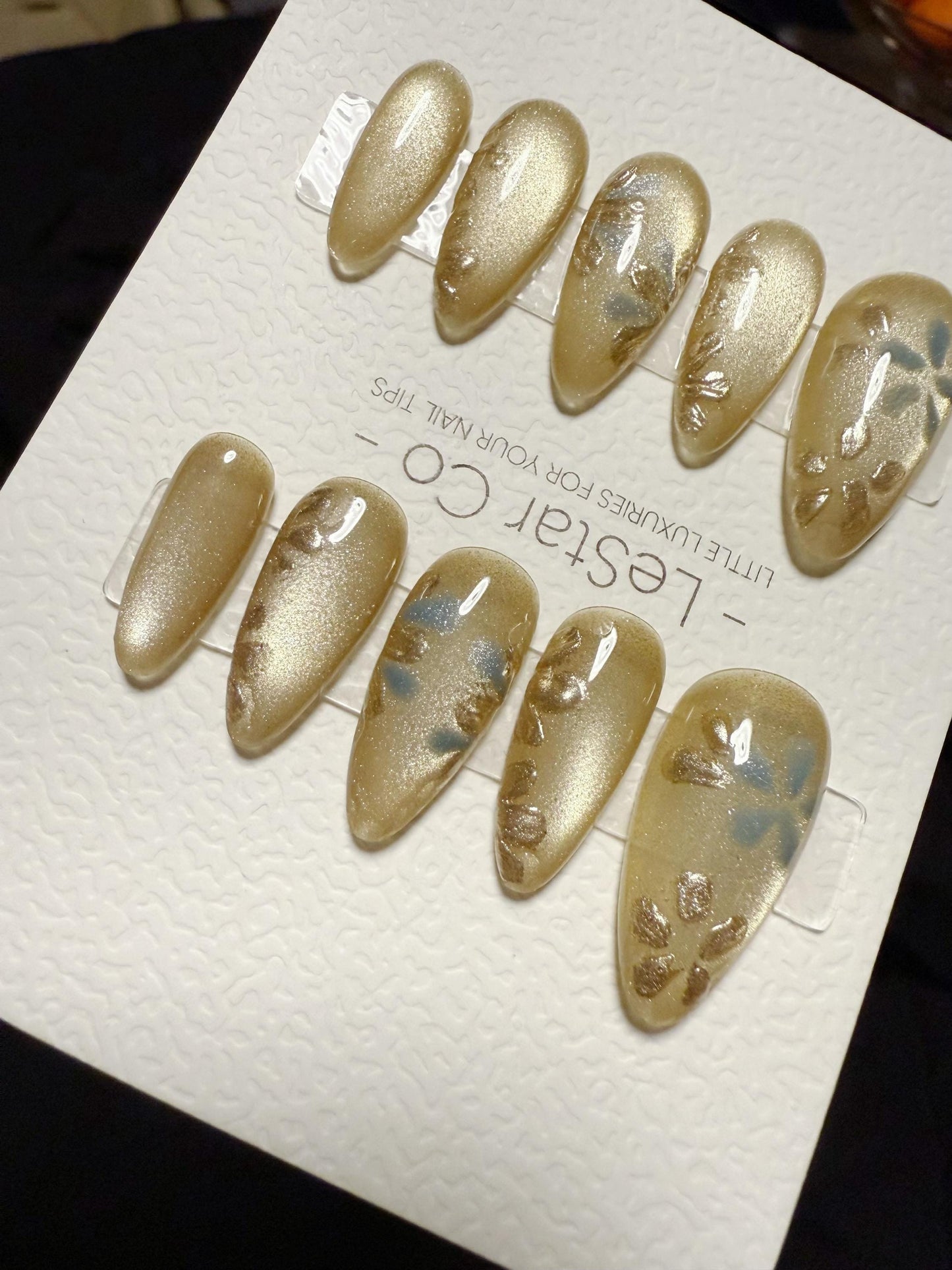 Reusable Golden Dusk Petals Cat Eye | Handmade Press On Gel Acrylic Nails | 4for3 Timed Offer