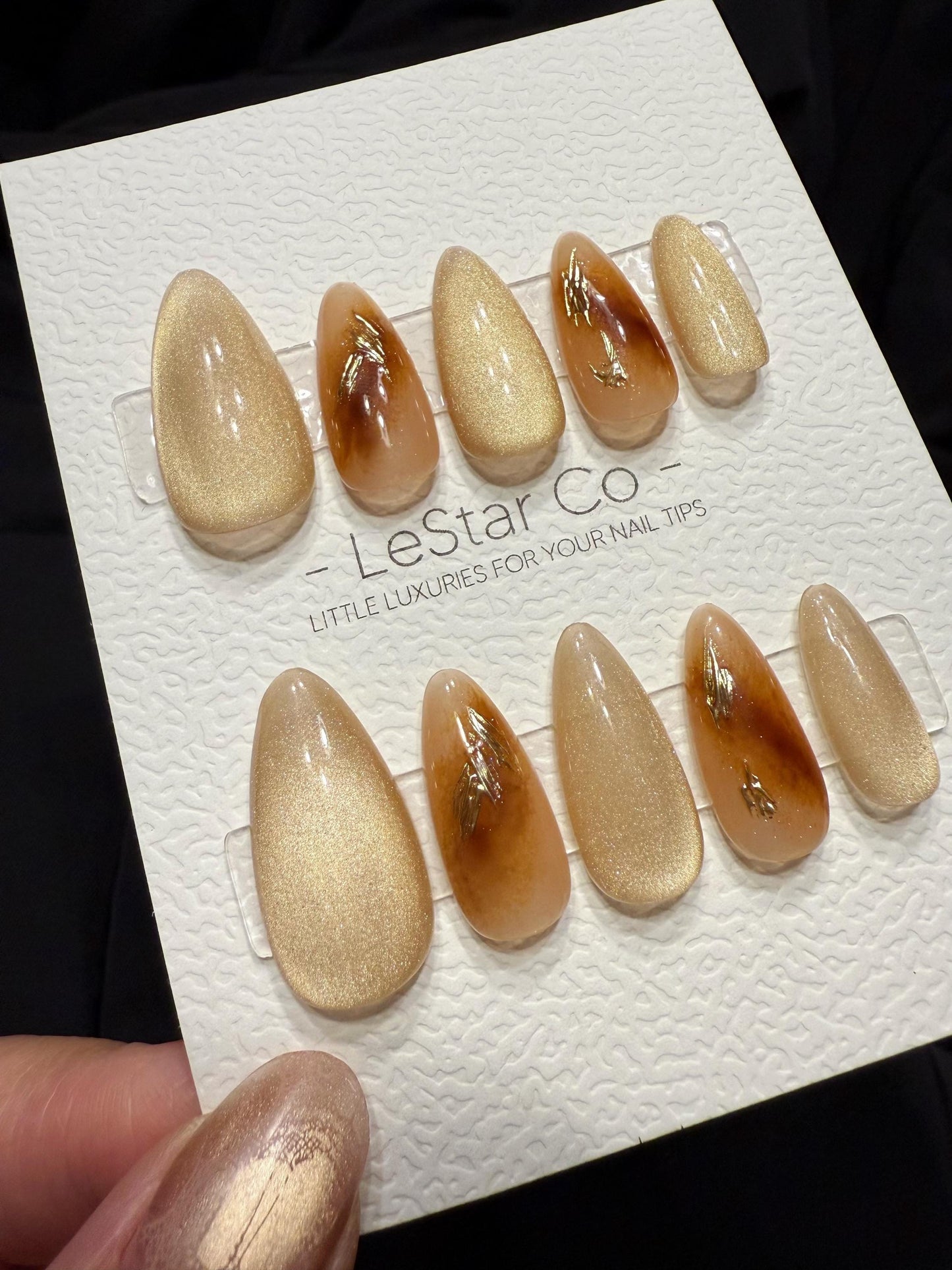 Reusable Toffee Glow Cat Eye | Handmade Press On Gel Acrylic Nails | 4for3 Timed Offer