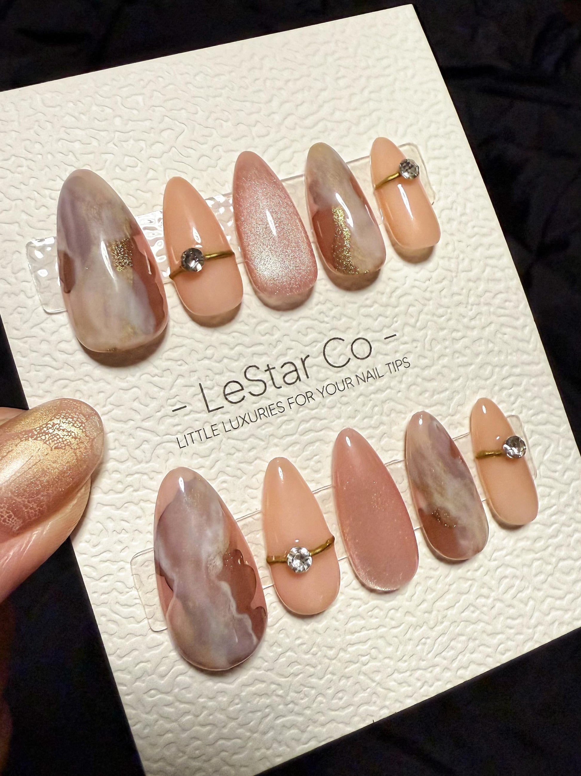 Reusable Blush Quartz Veins Cat Eye | Handmade Press On Gel Acrylic Nails | 4for3 Timed Offer