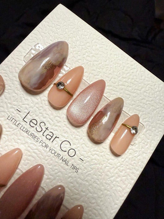 Reusable Blush Quartz Veins Cat Eye | Handmade Press On Gel Acrylic Nails | 4for3 Timed Offer