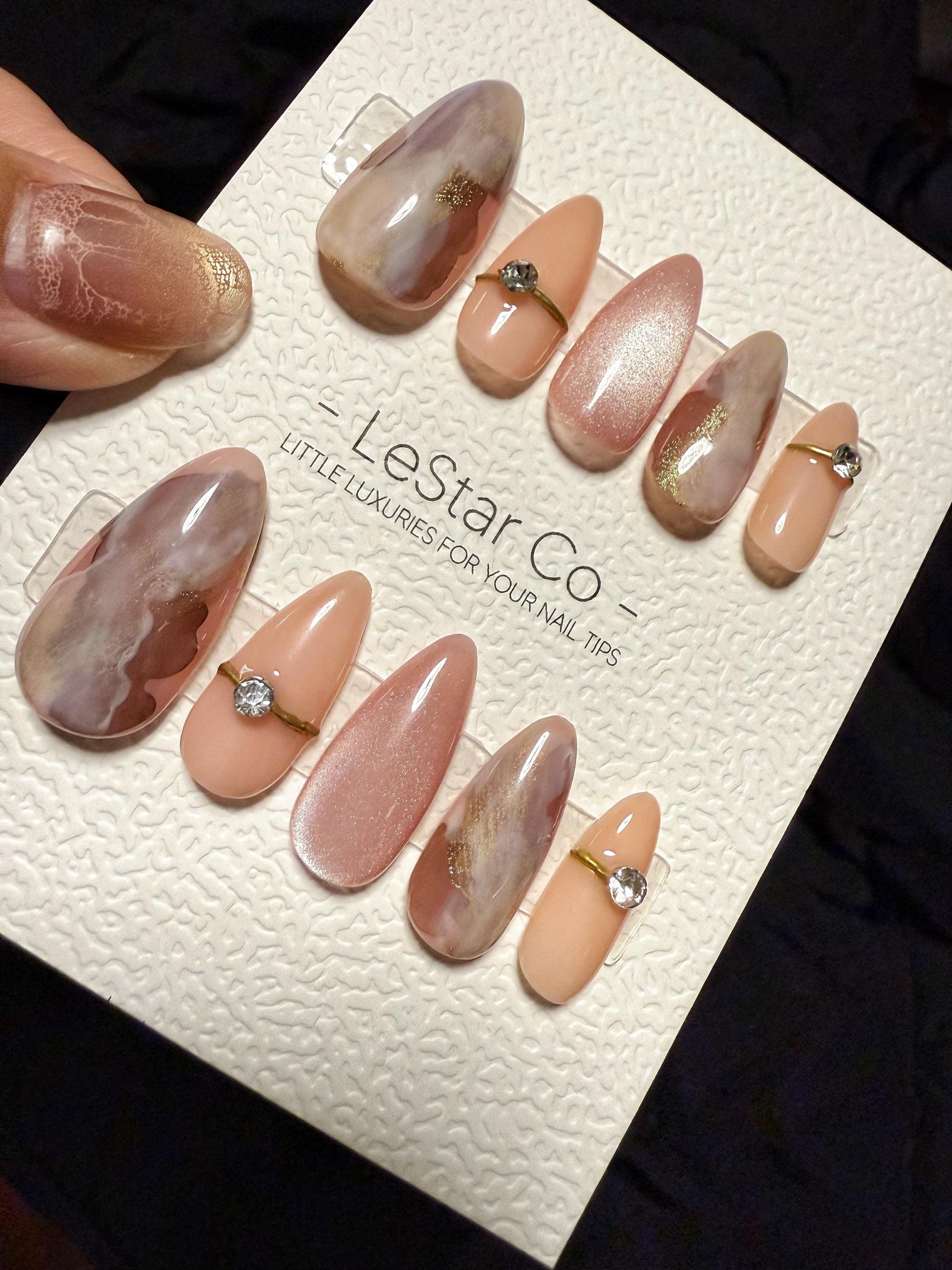 Reusable Blush Quartz Veins Cat Eye | Handmade Press On Gel Acrylic Nails | 4for3 Timed Offer