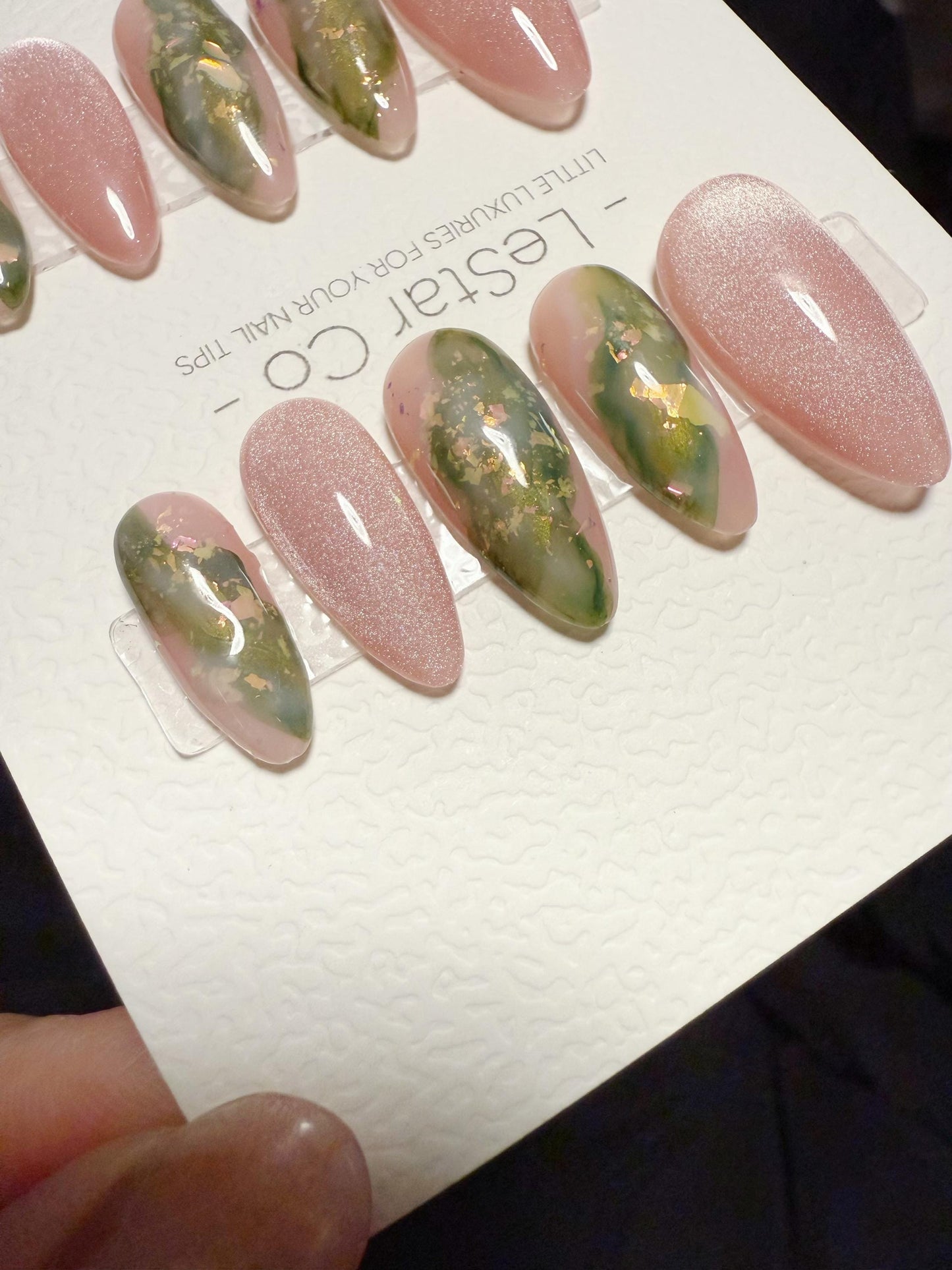 Reusable Blush Meadow Cat Eye | Handmade Press On Gel Acrylic Nails | 4for3 Timed Offer