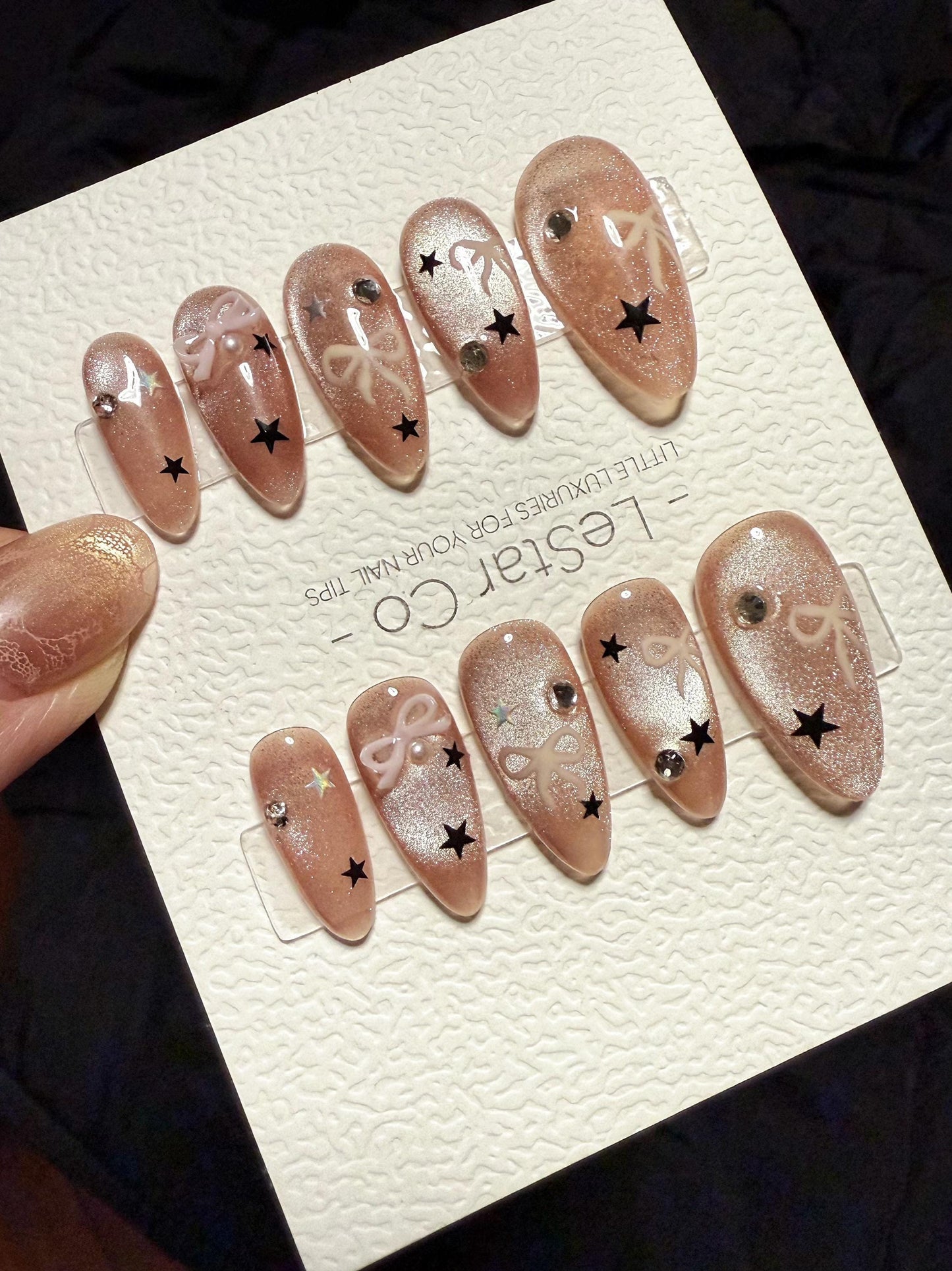 Reusable Starry Pink Wish Cat Eye | Handmade Press On Gel Acrylic Nails | 4for3 Timed Offer