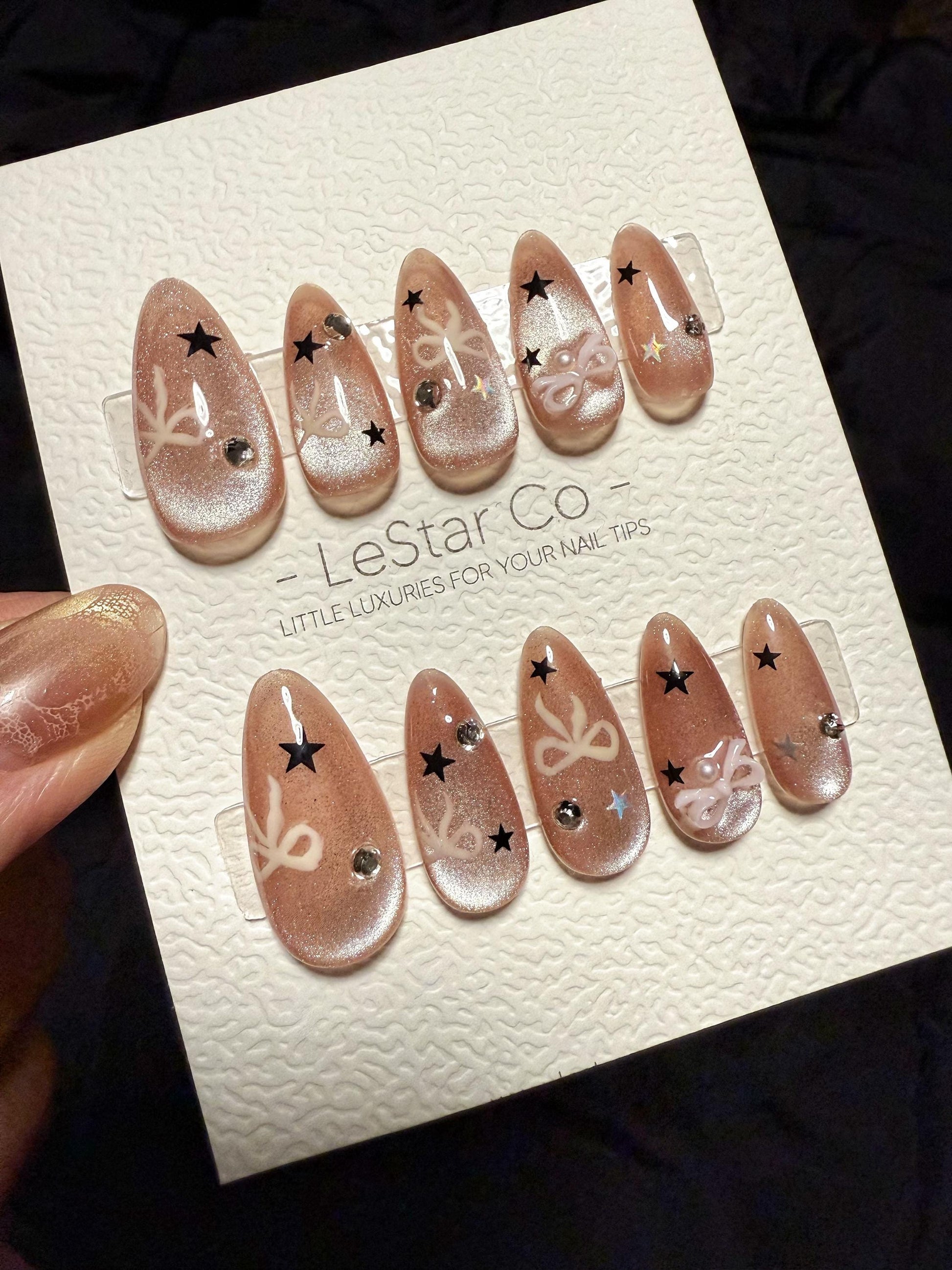 Reusable Starry Pink Wish Cat Eye | Handmade Press On Gel Acrylic Nails | 4for3 Timed Offer