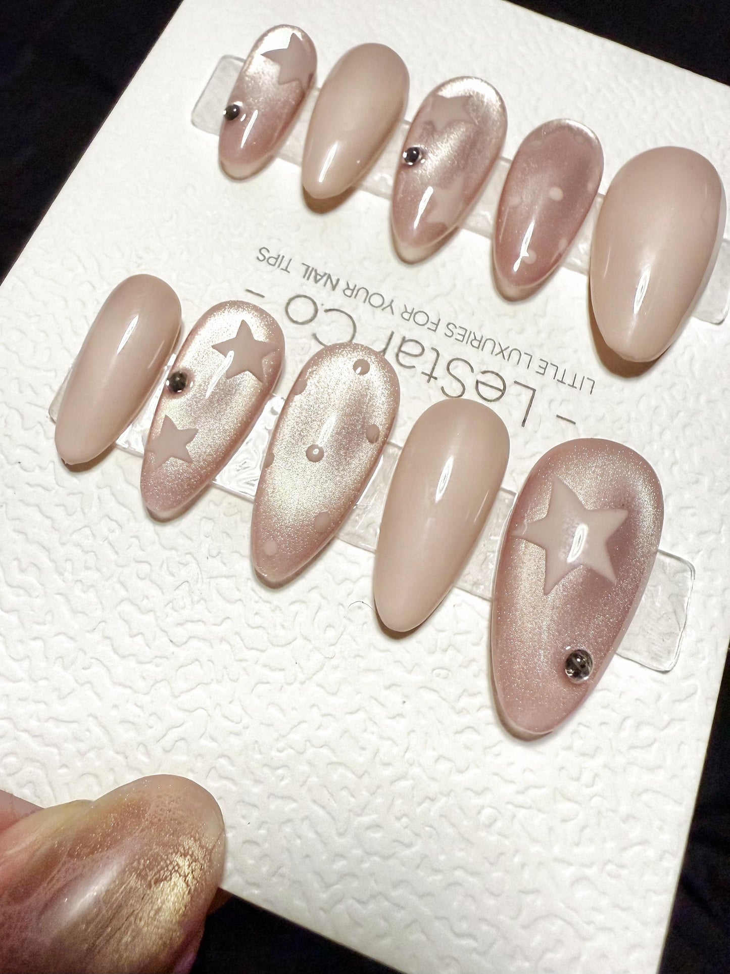 Reusable Moon Dust Veil Cat Eye| Handmade Press On Gel Acrylic Nails | 4for3 Timed Offer