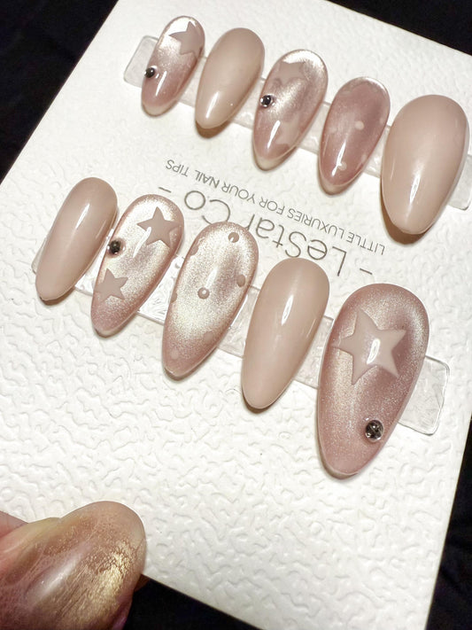 Reusable Moon Dust Veil Cat Eye| Handmade Press On Gel Acrylic Nails | 4for3 Timed Offer