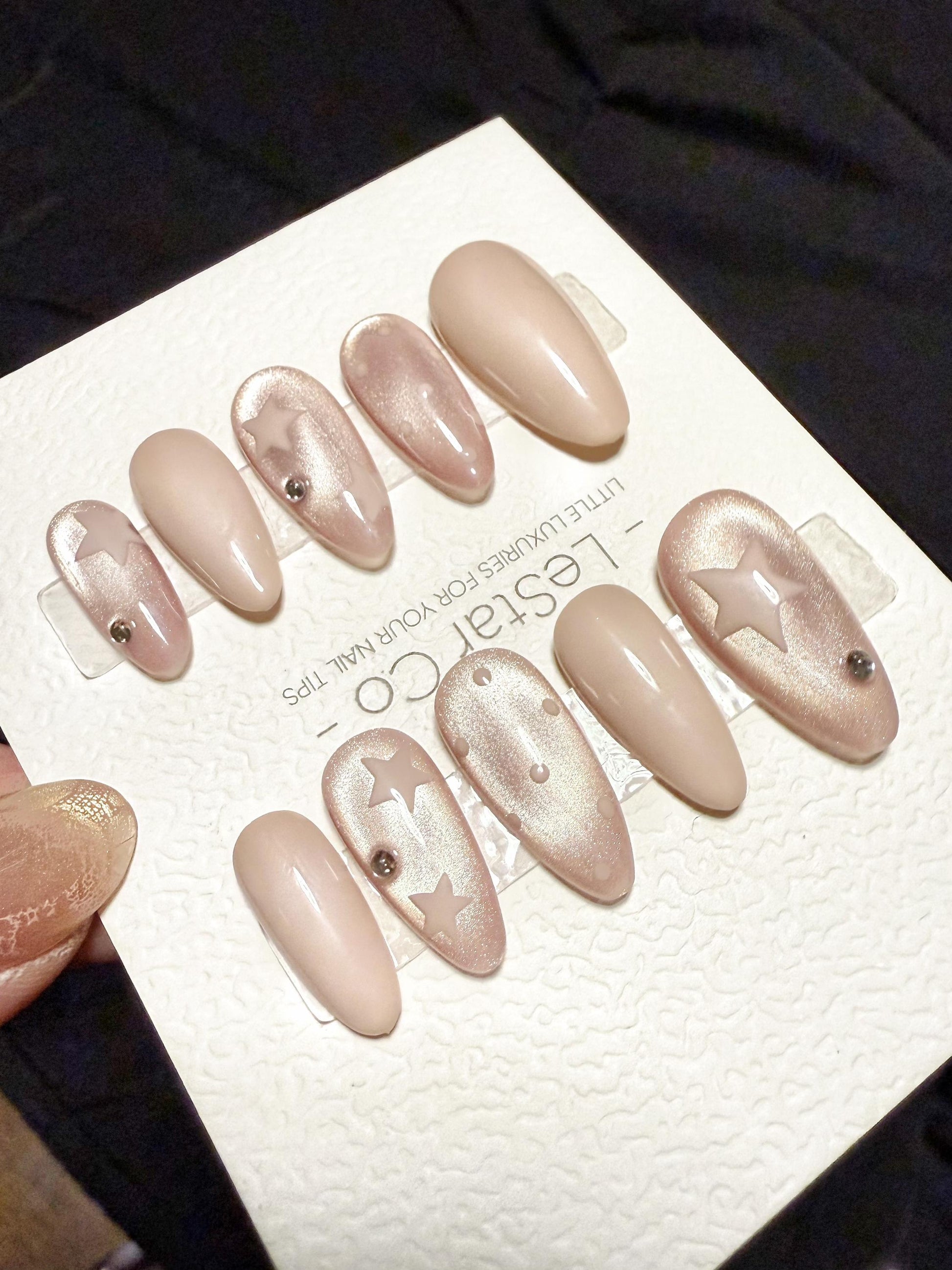 Reusable Moon Dust Veil Cat Eye| Handmade Press On Gel Acrylic Nails | 4for3 Timed Offer