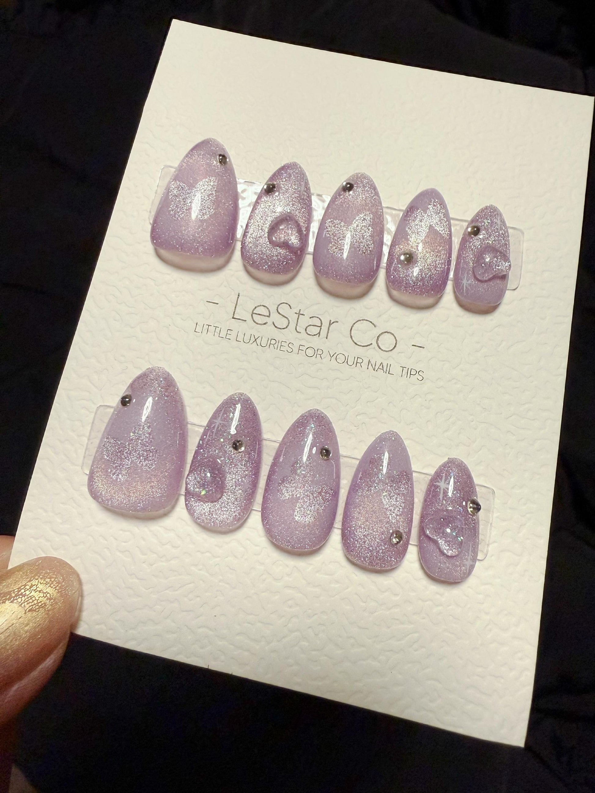 Reusable Lavender Illusion Cat Eye| Handmade Press On Gel Acrylic Nails | 4for3 Timed Offer