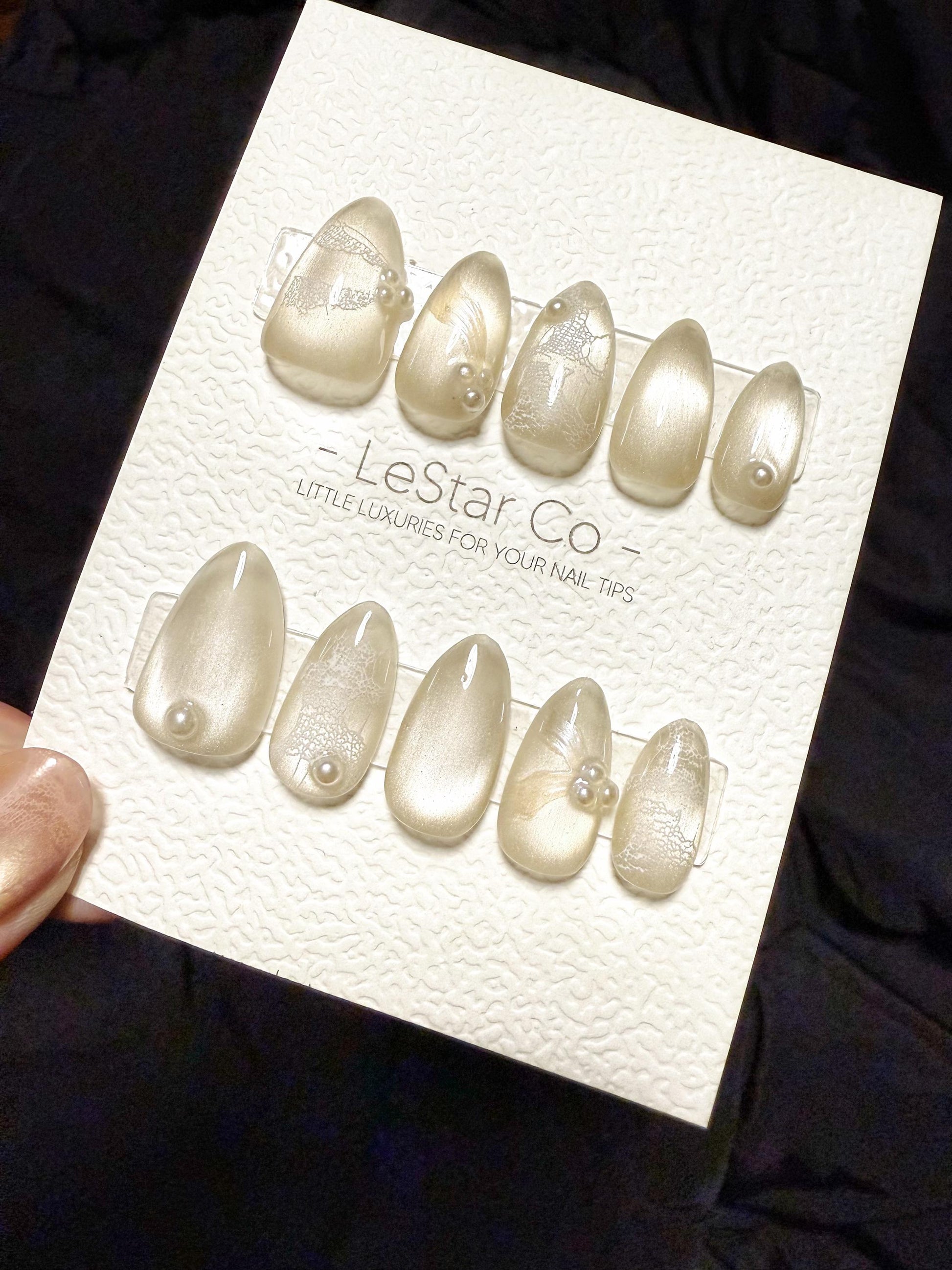 Reusable Ivory Gracer Cat Eye| Handmade Press On Gel Acrylic Nails | 4for3 Timed Offer