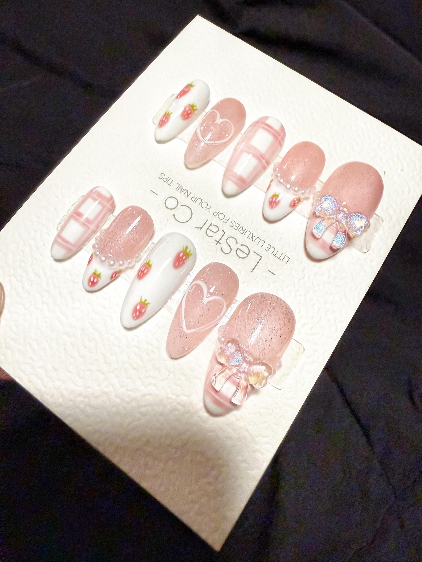 Reusable Strawberry Picnic | Handmade Press On Gel Acrylic Nails | 4for3 Timed Offer