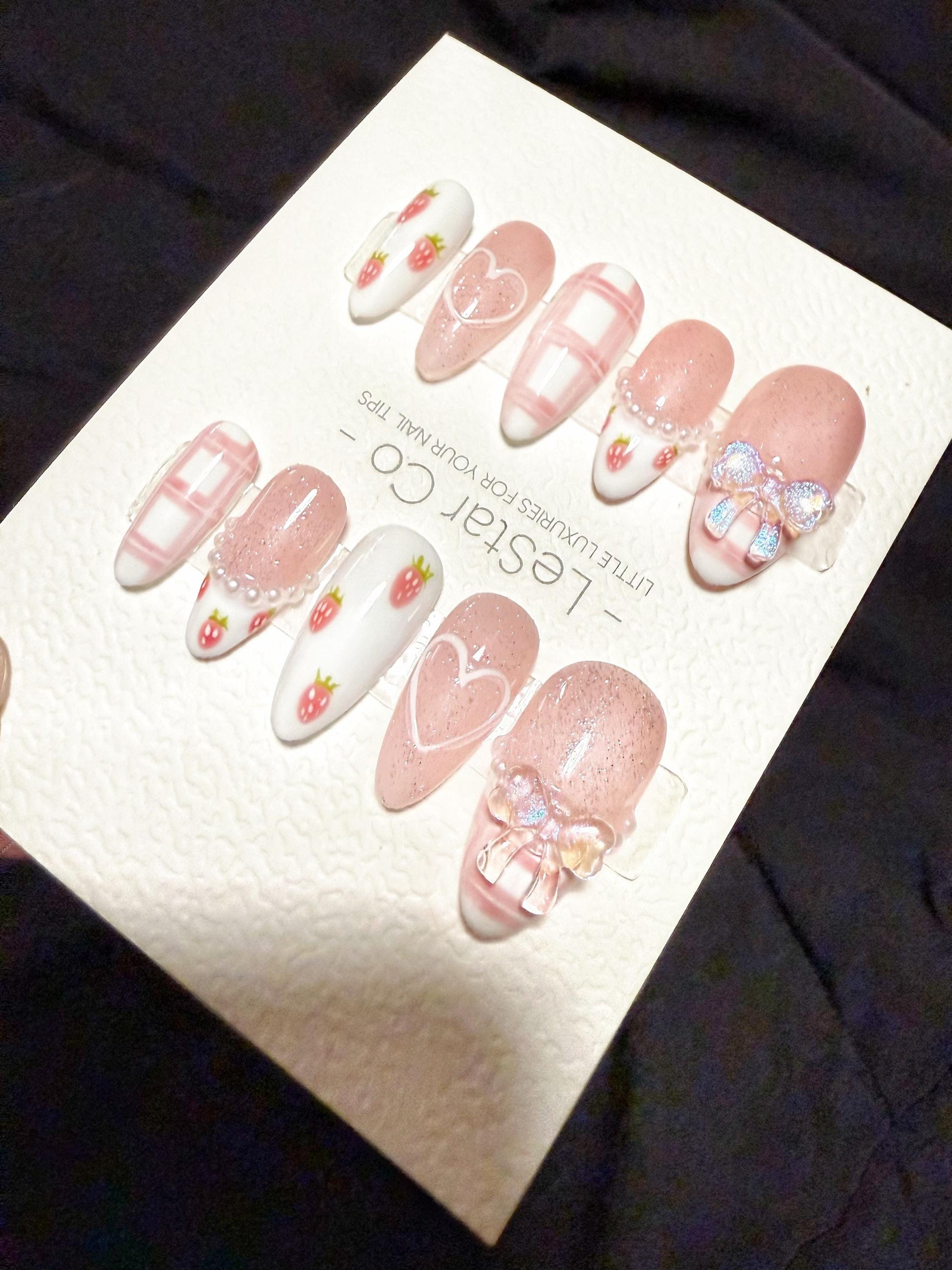 Reusable Strawberry Picnic | Handmade Press On Gel Acrylic Nails | 4for3 Timed Offer