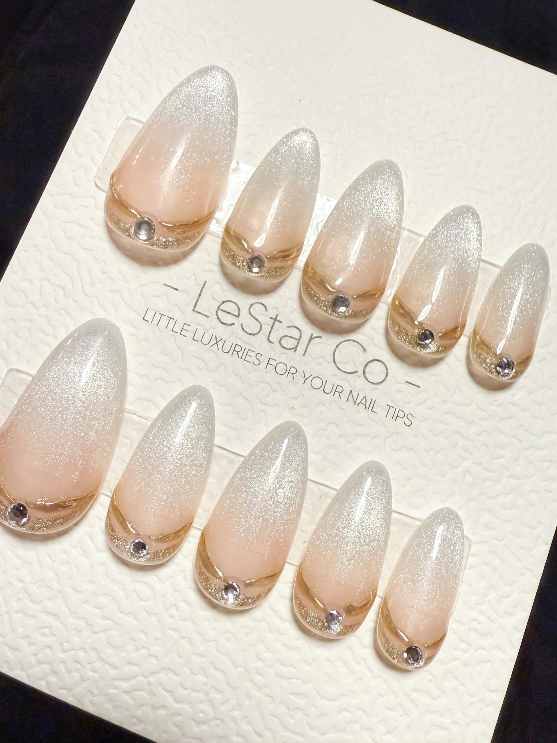 Reusable Champagne Crown Tip Cat Eye | Handmade Press On Gel Acrylic Nails | 4for3 Timed Offer