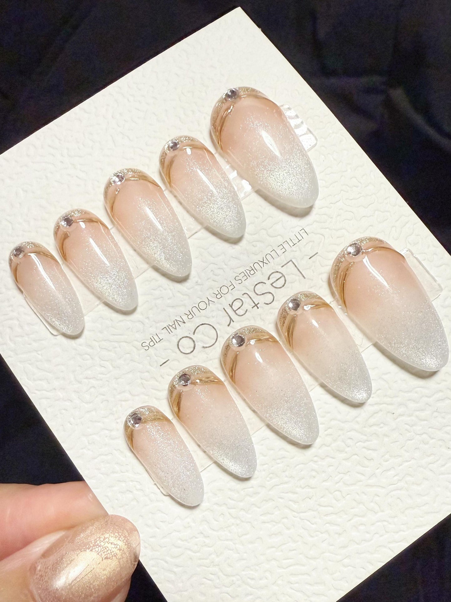 Reusable Champagne Crown Tip Cat Eye | Handmade Press On Gel Acrylic Nails | 4for3 Timed Offer