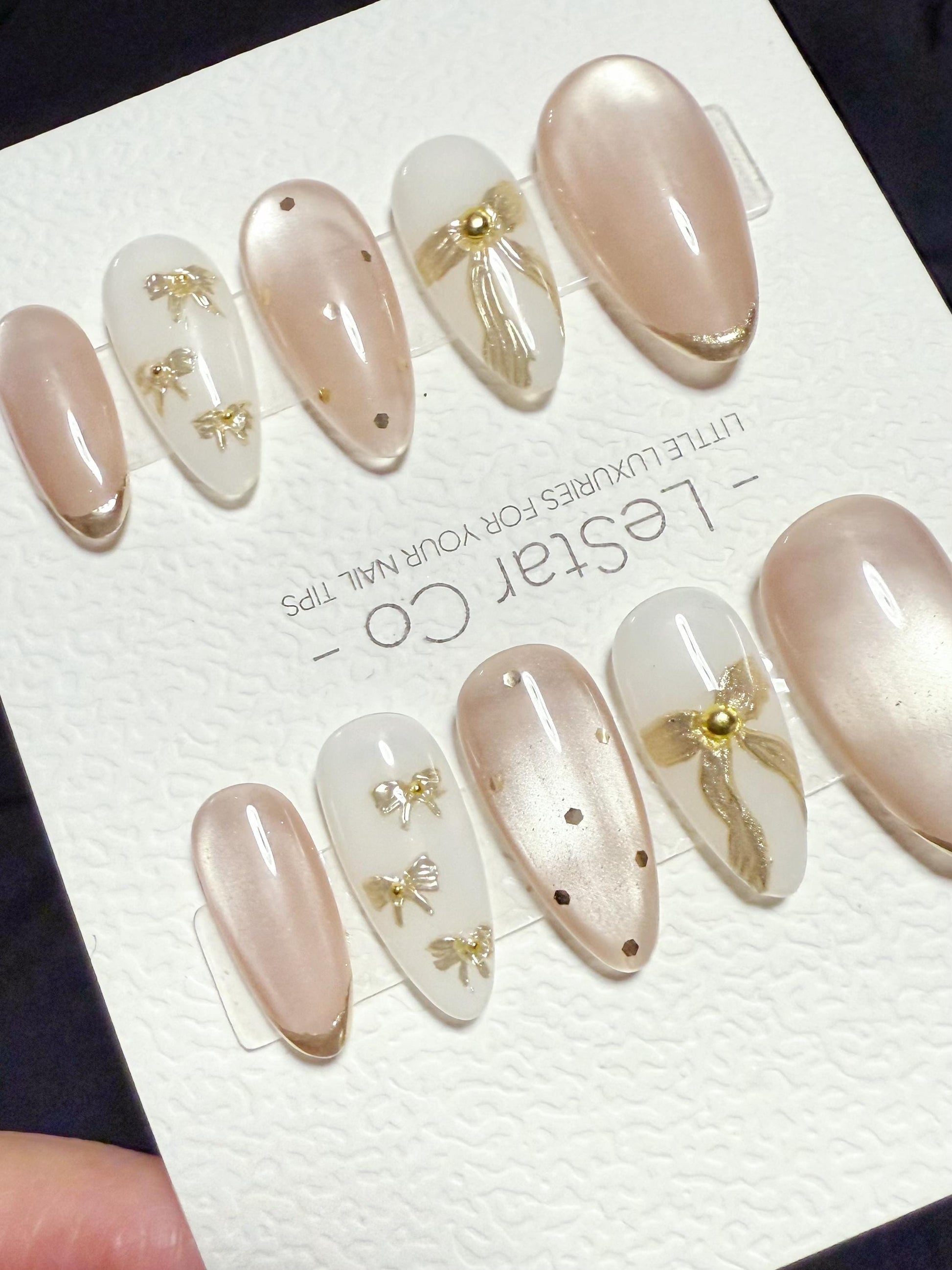 Reusable Creamy Knot Cat Eye | Handmade Press On Gel Nails | 4for3 Timed Offer