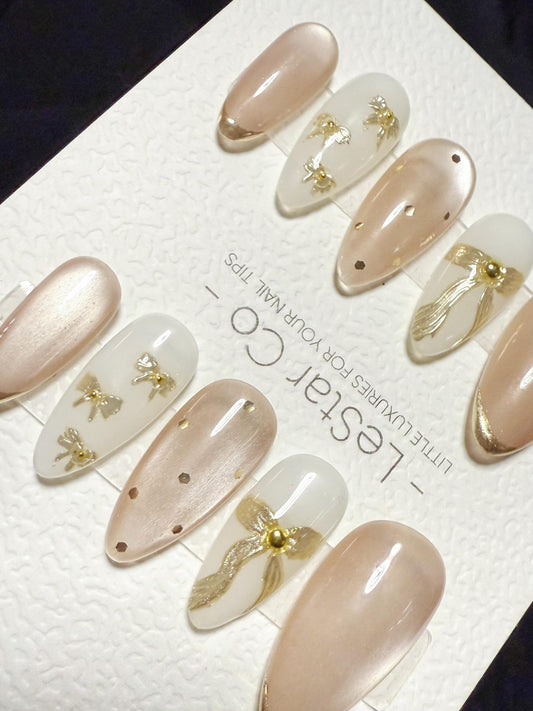 Reusable Creamy Knot Cat Eye | Handmade Press On Gel Nails | 4for3 Timed Offer