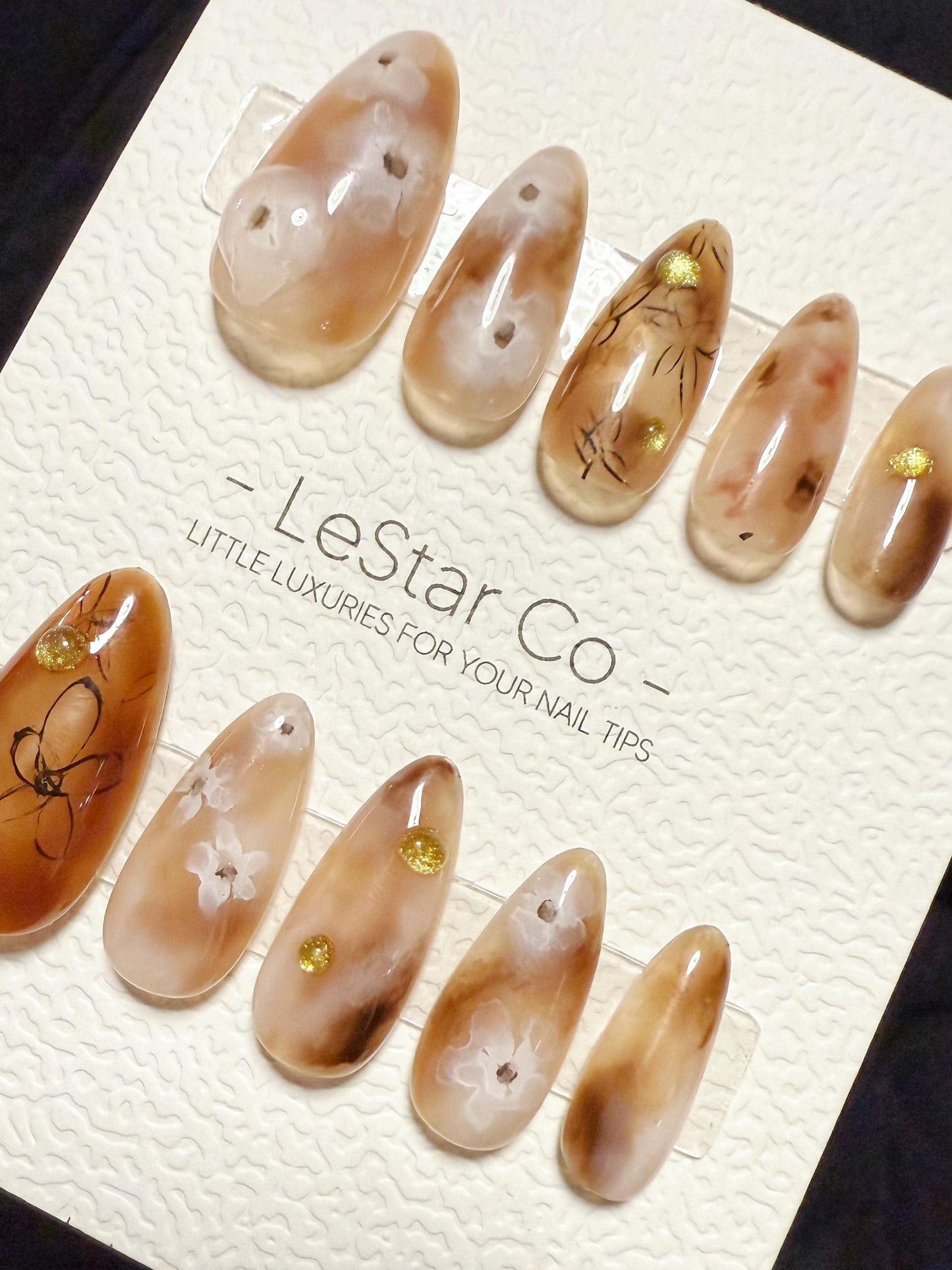 Reusable Dried Blossom Sketch | Handmade Press On Gel Acrylic Nails | 4for3 Timed Offer