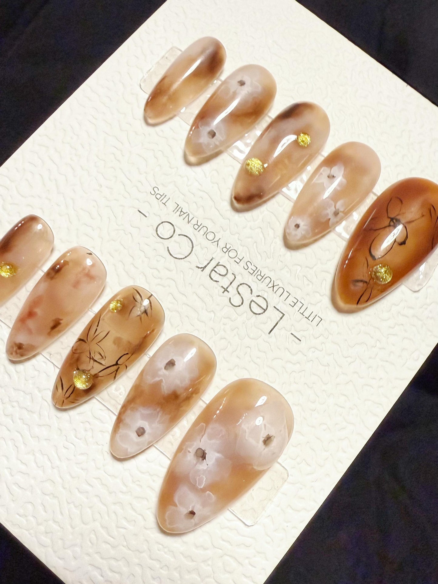 Reusable Dried Blossom Sketch | Handmade Press On Gel Acrylic Nails | 4for3 Timed Offer