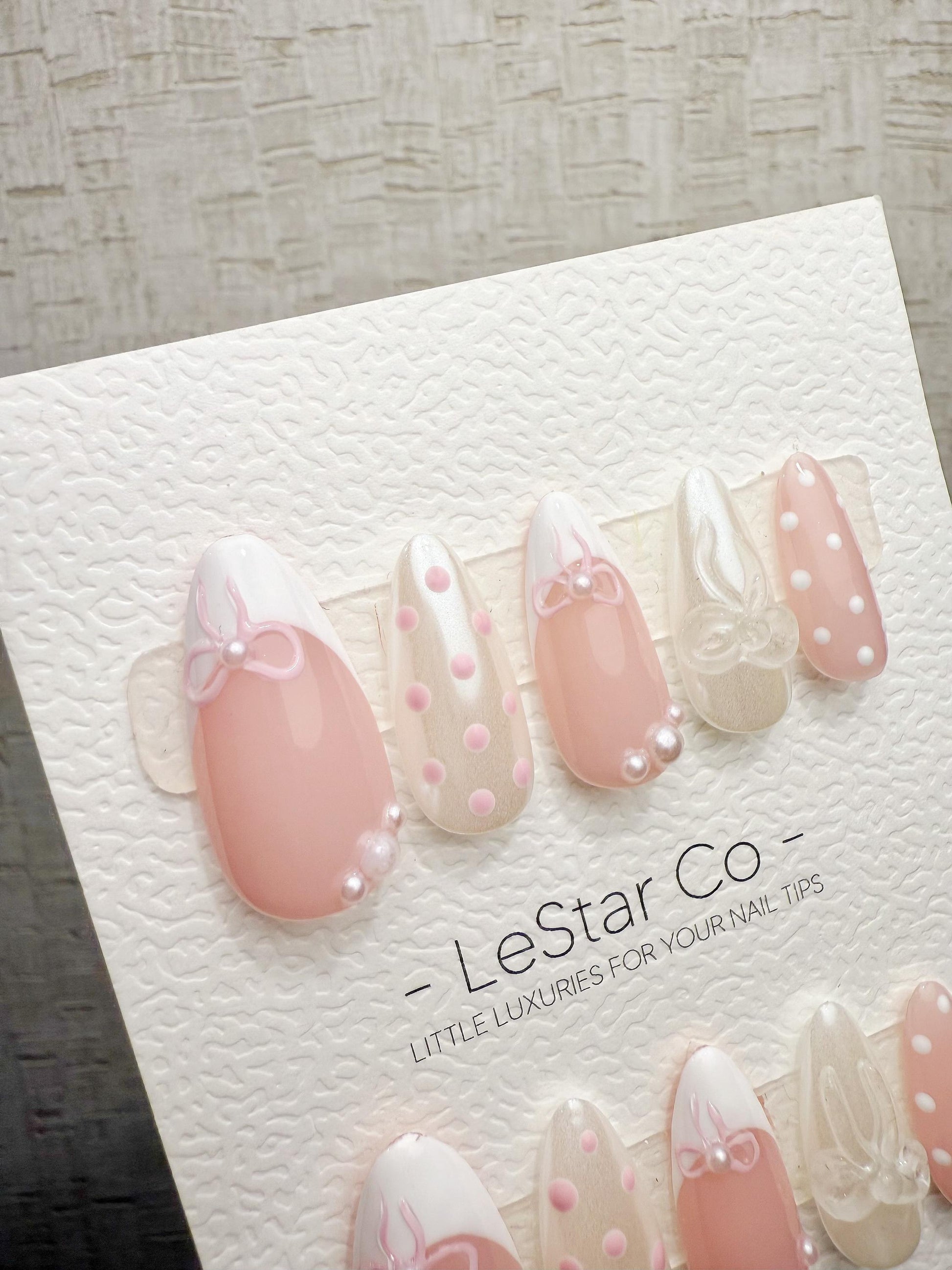 Reusable Pink Parfait Bow | Handmade Press On Gel Acrylic Nails | 4for3 Timed Offer