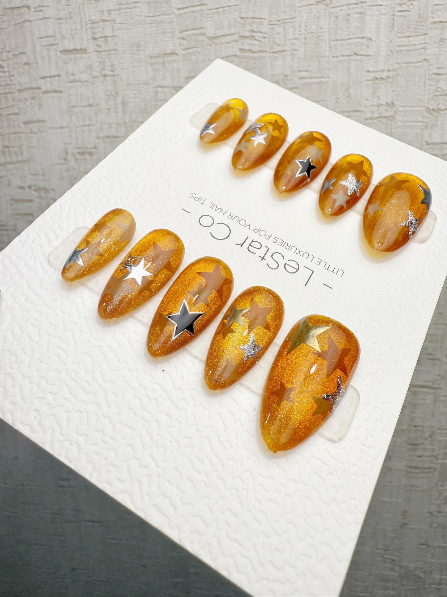 Reusable Amber Starfall | Handmade Press On Gel Acrylic Nails | 4for3 Timed Offer