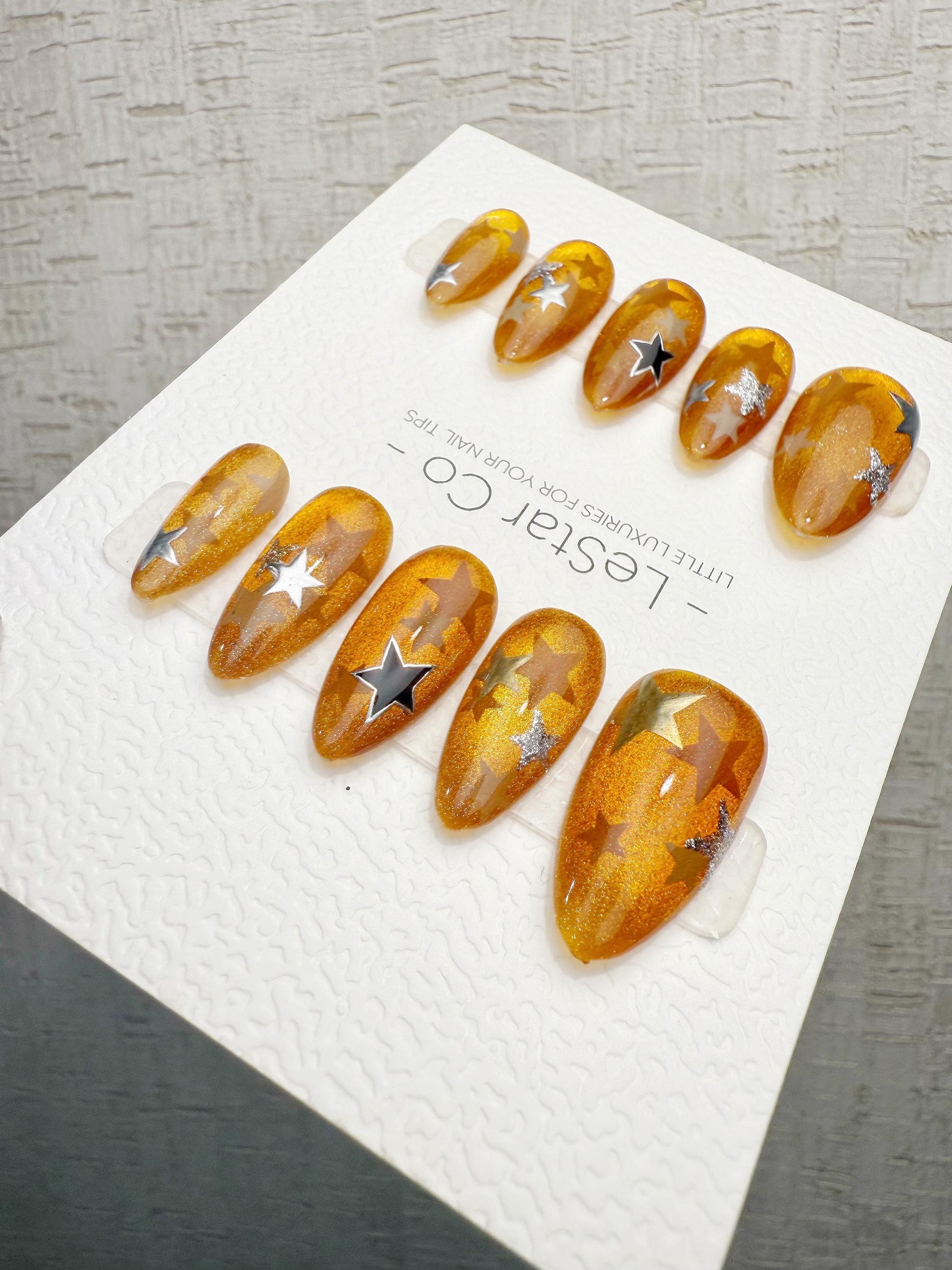 Reusable Amber Starfall | Handmade Press On Gel Acrylic Nails | 4for3 Timed Offer