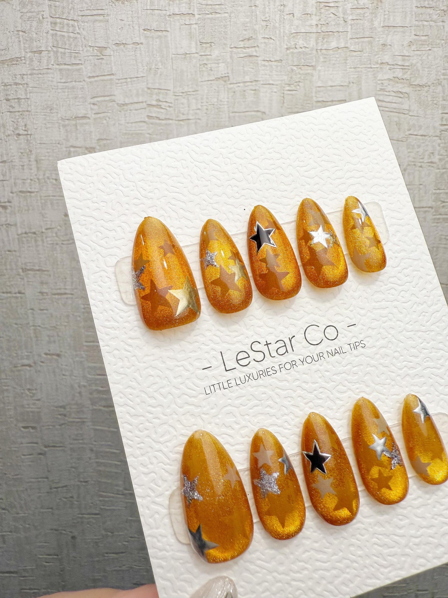 Reusable Amber Starfall | Handmade Press On Gel Acrylic Nails | 4for3 Timed Offer