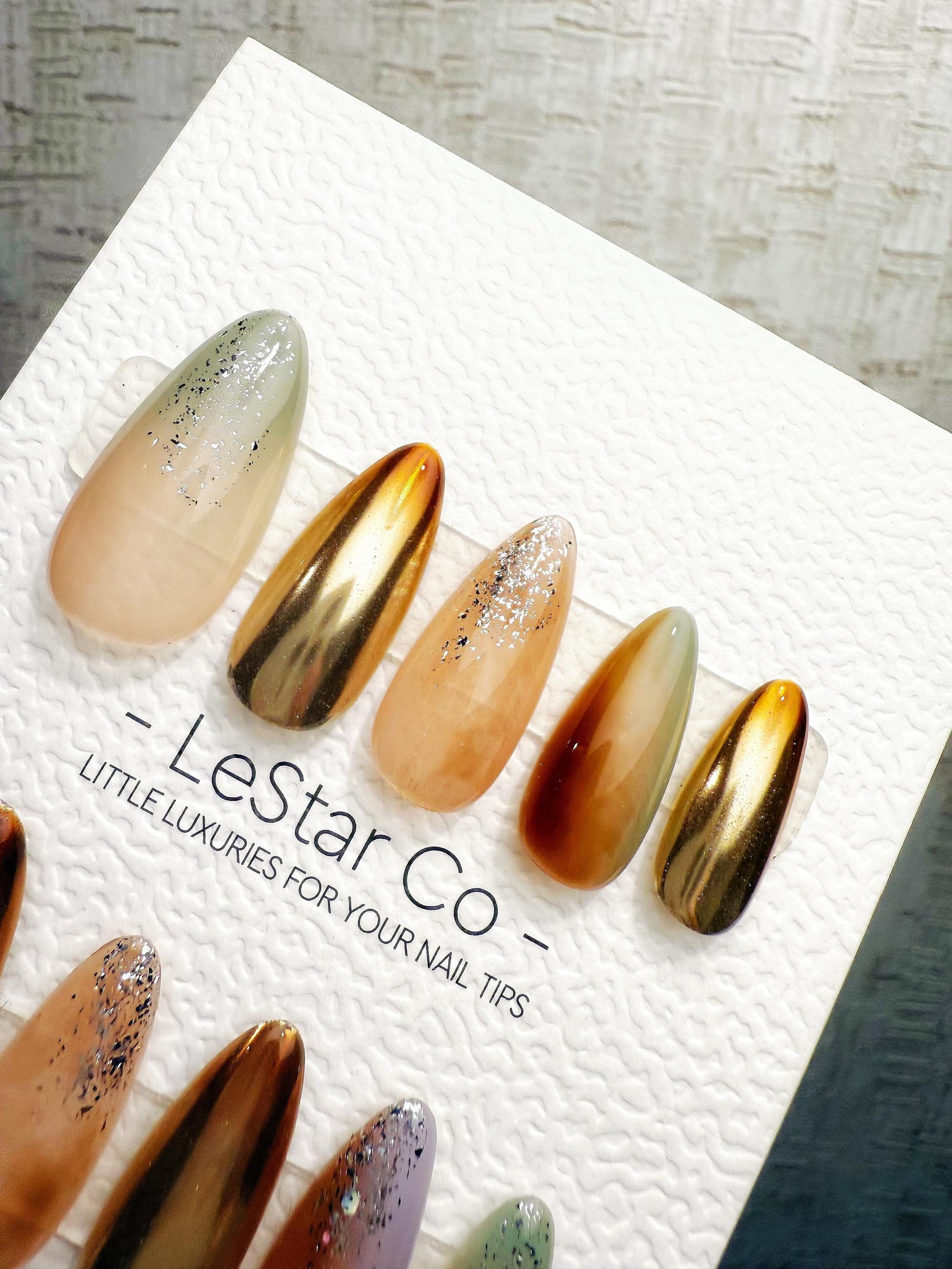 Reusable Sunlit Amber Chrome | Handmade Press On Gel Acrylic Nails | 4for3 Timed Offer