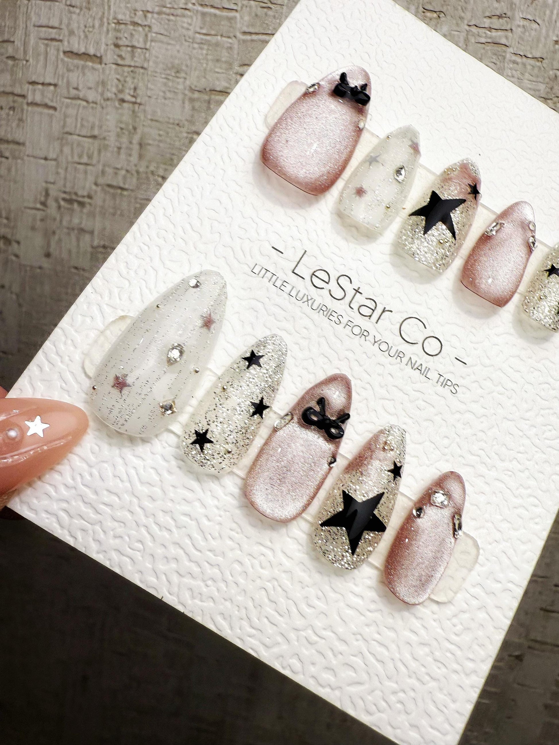 Reusable Pink Moon Glitter Cat Eye | Handmade Press On Gel Acrylic Nails | 4for3 Timed Offer
