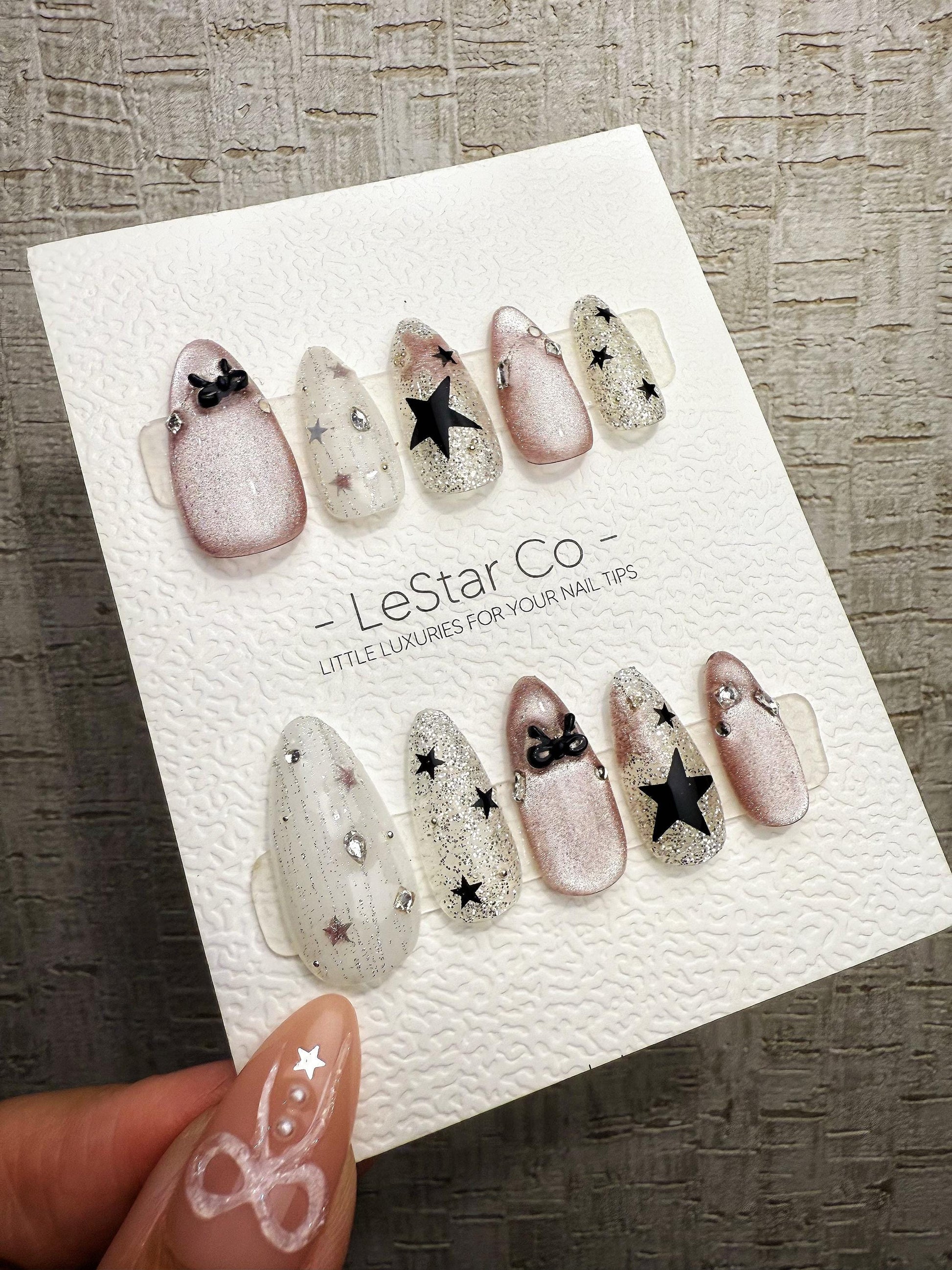 Reusable Pink Moon Glitter Cat Eye | Handmade Press On Gel Acrylic Nails | 4for3 Timed Offer
