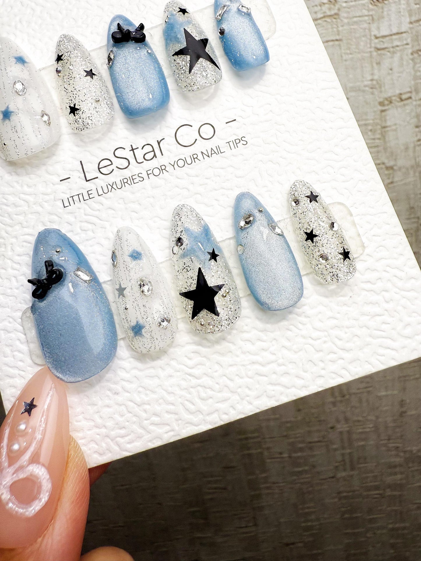 Reusable Icy Blue Orbit Cat Eye | Handmade Press On Gel Acrylic Nails | 4for3 Timed Offer