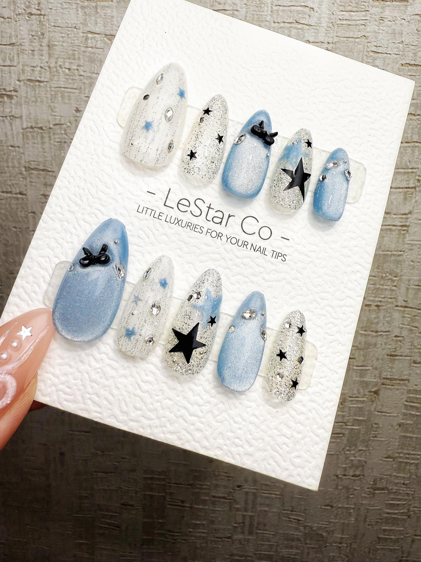 Reusable Icy Blue Orbit Cat Eye | Handmade Press On Gel Acrylic Nails | 4for3 Timed Offer