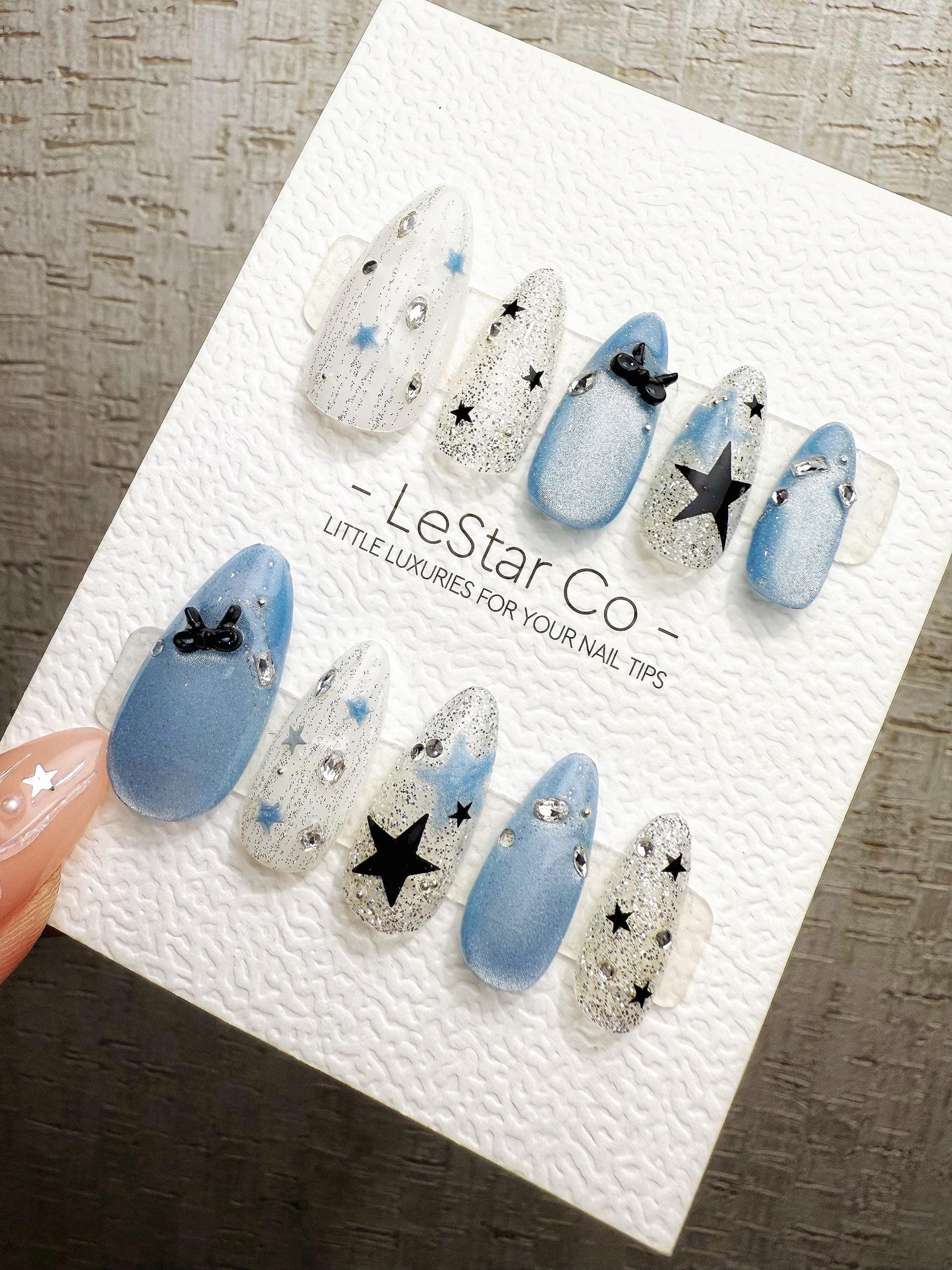 Reusable Icy Blue Orbit Cat Eye | Handmade Press On Gel Acrylic Nails | 4for3 Timed Offer